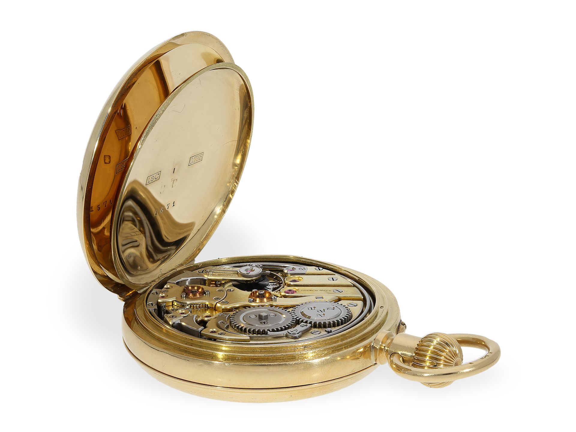Pocket watch: heavy gold hunting case watch with minute repeater, Le Roy London No.1371 - Image 4 of 7