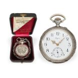 Taschenuhr: rare Longines Schützenuhr, Chronometer mit Originalbox und Originalpapieren, Winterthur,