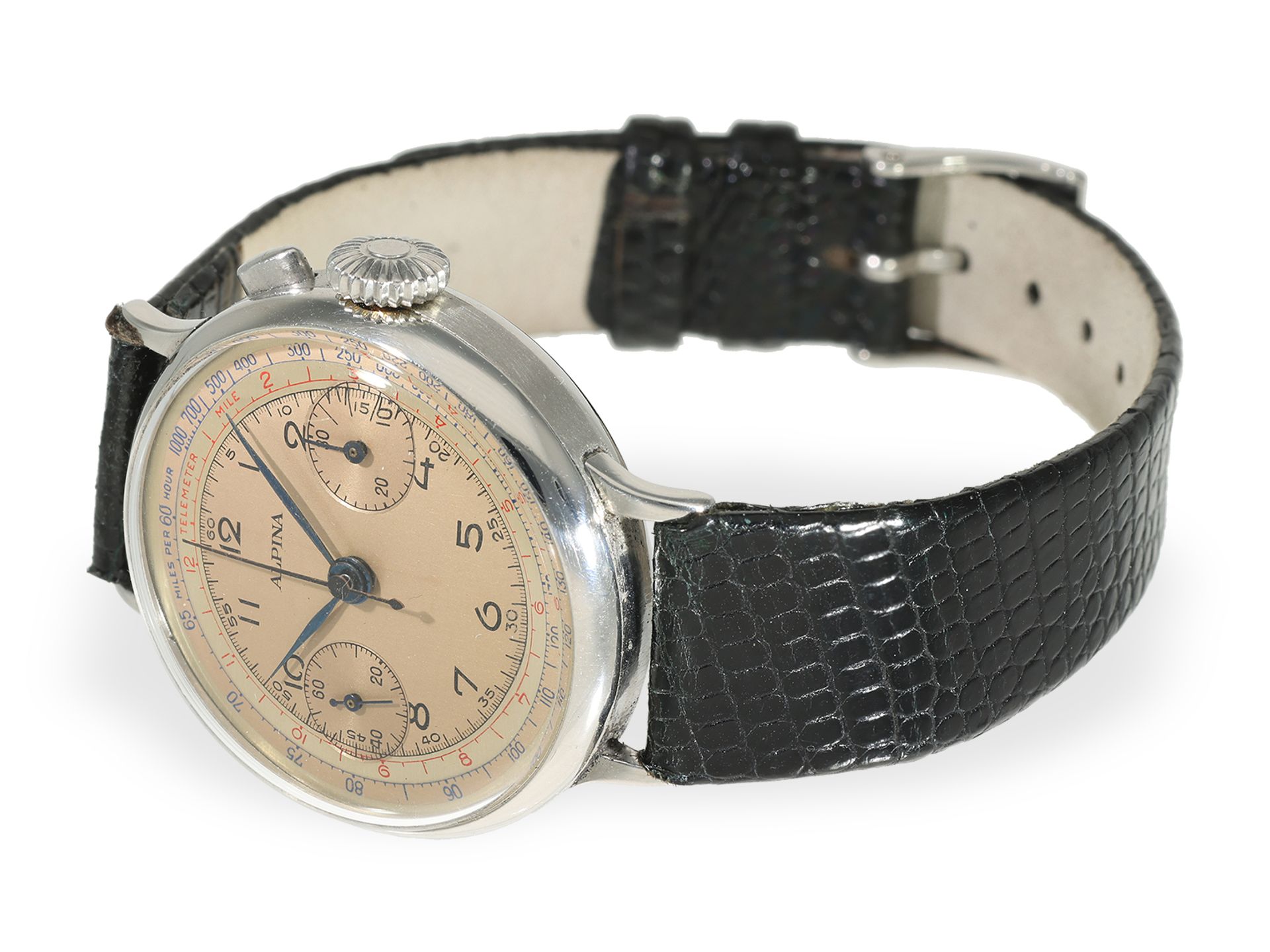 Armbanduhr: früher Stahl-Chronograph mit 2-tone-dial, Alpina, 30iger-Jahre - Bild 5 aus 5