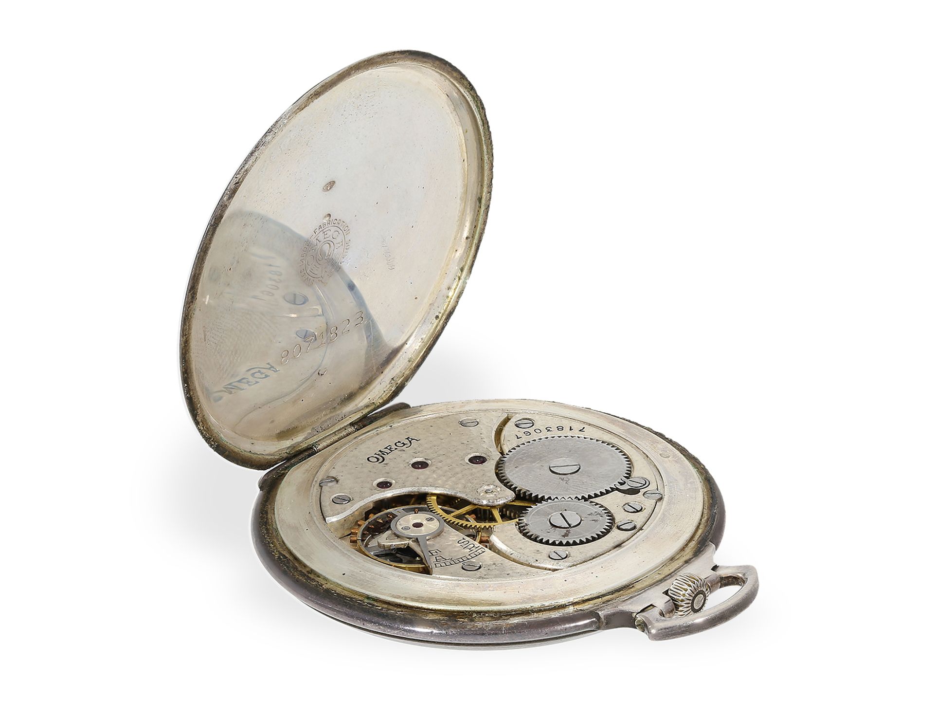 Taschenuhr: seltene Omega Taschenuhr aus der Zeit des Art déco, Silber, 1930 - Bild 3 aus 4