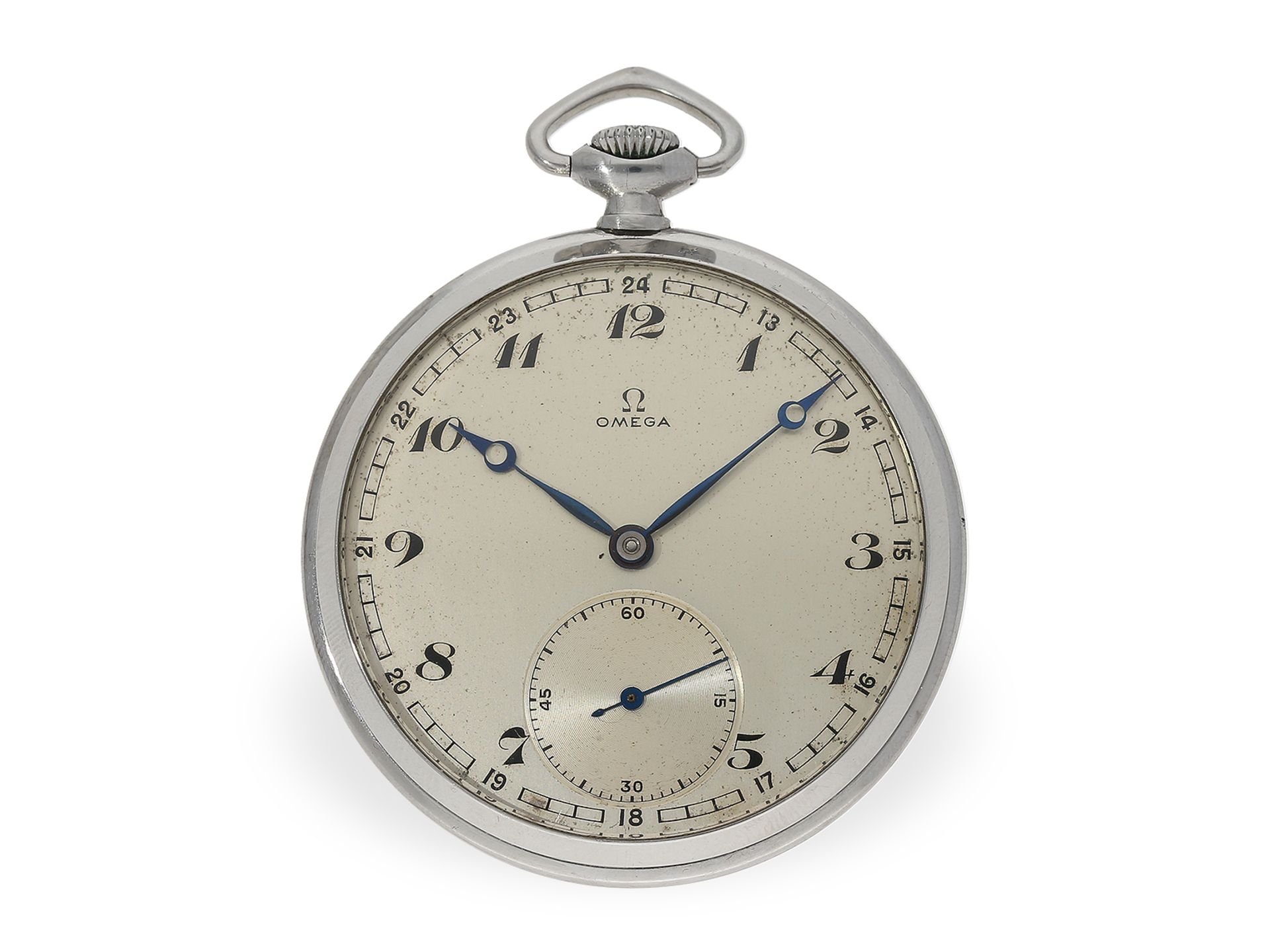 Taschenuhr: Art déco Frackuhr von Omega, Stahl, ca.1942