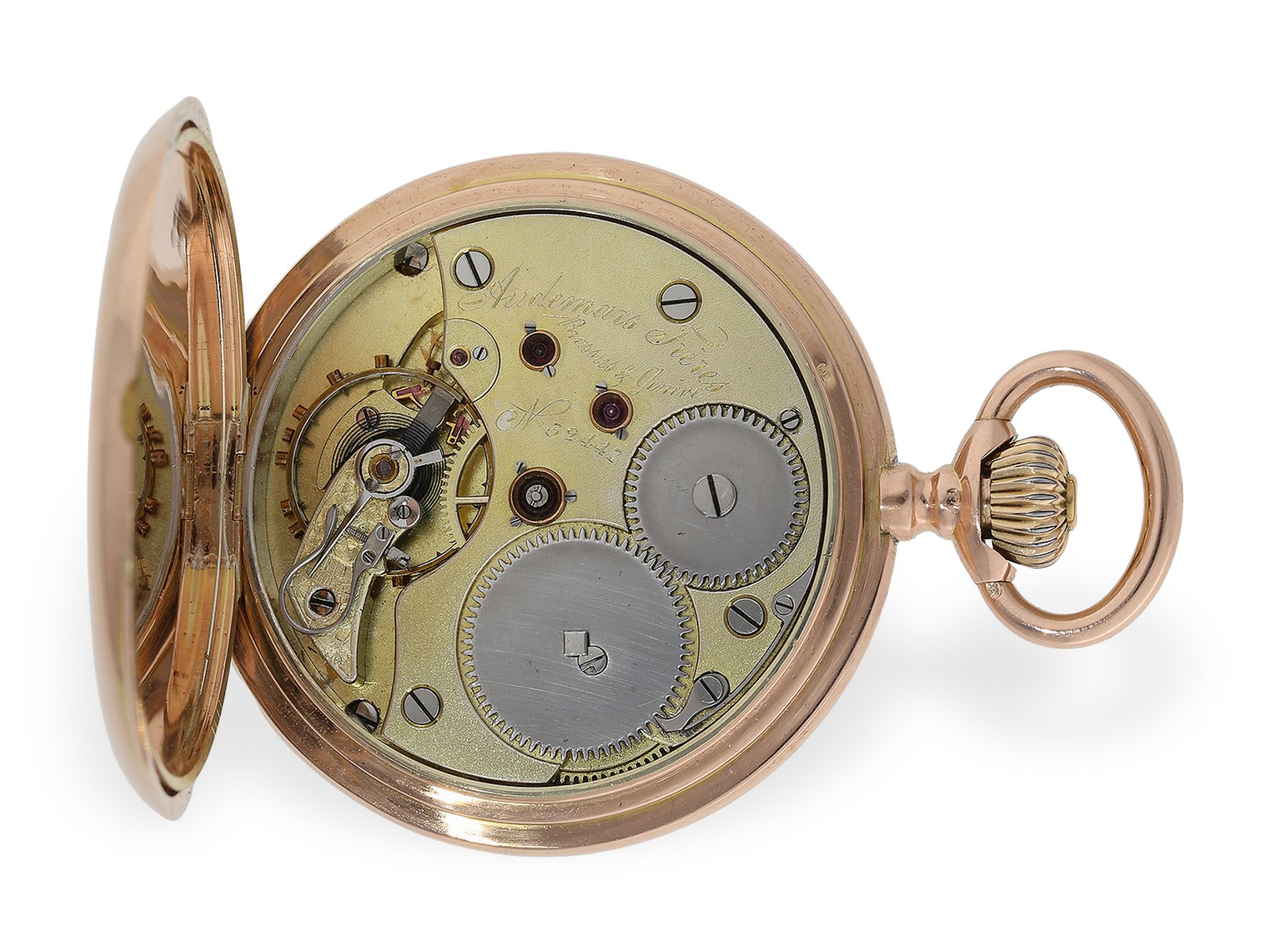 Taschenuhr: rotgoldene Savonnette, hochwertiges Ankerchronometer, Audemars Freres Geneve, ca.1905 - Bild 2 aus 7
