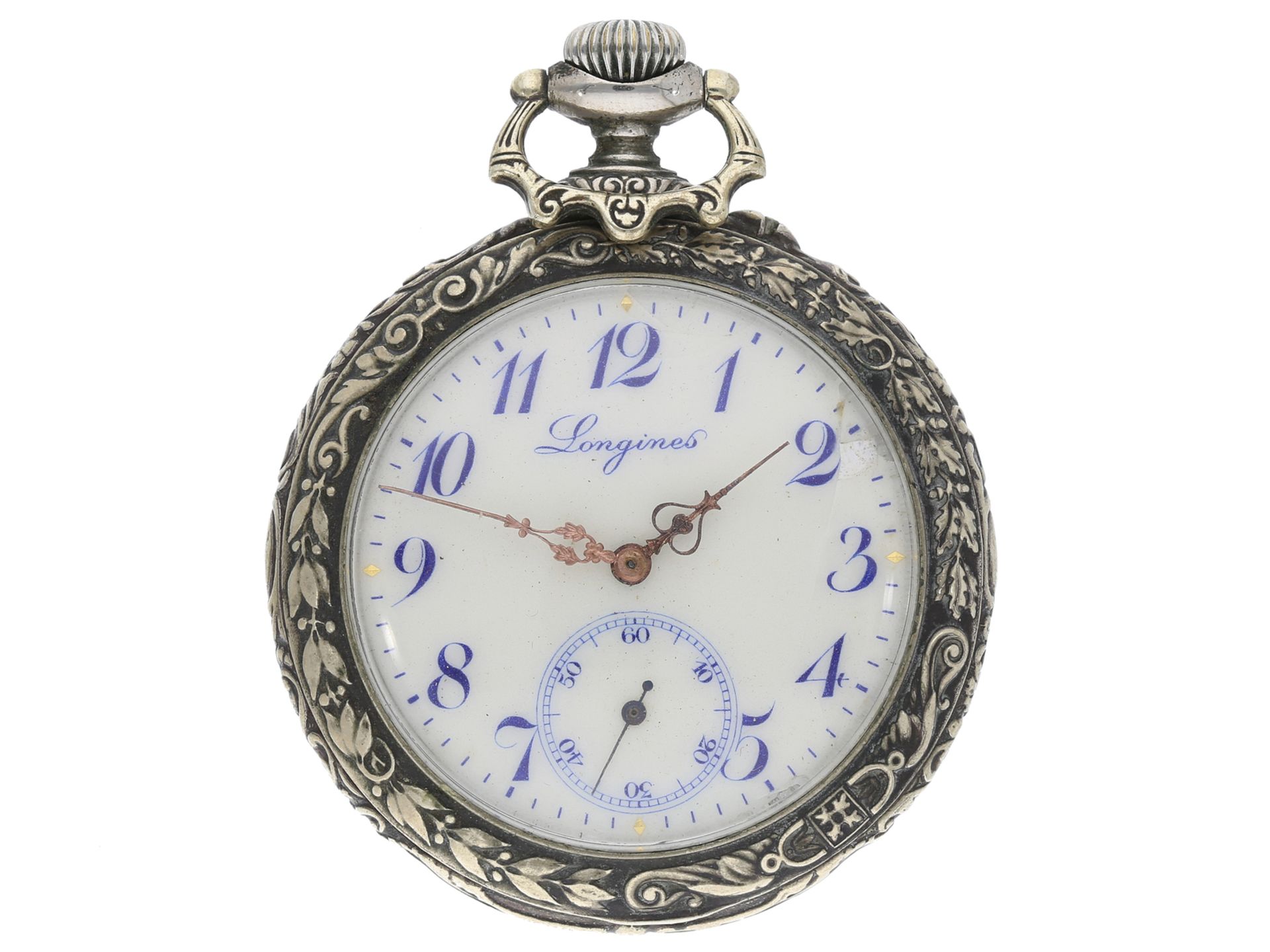 Taschenuhr: attraktive Longines Jugendstil-Reliefuhr, um 1900