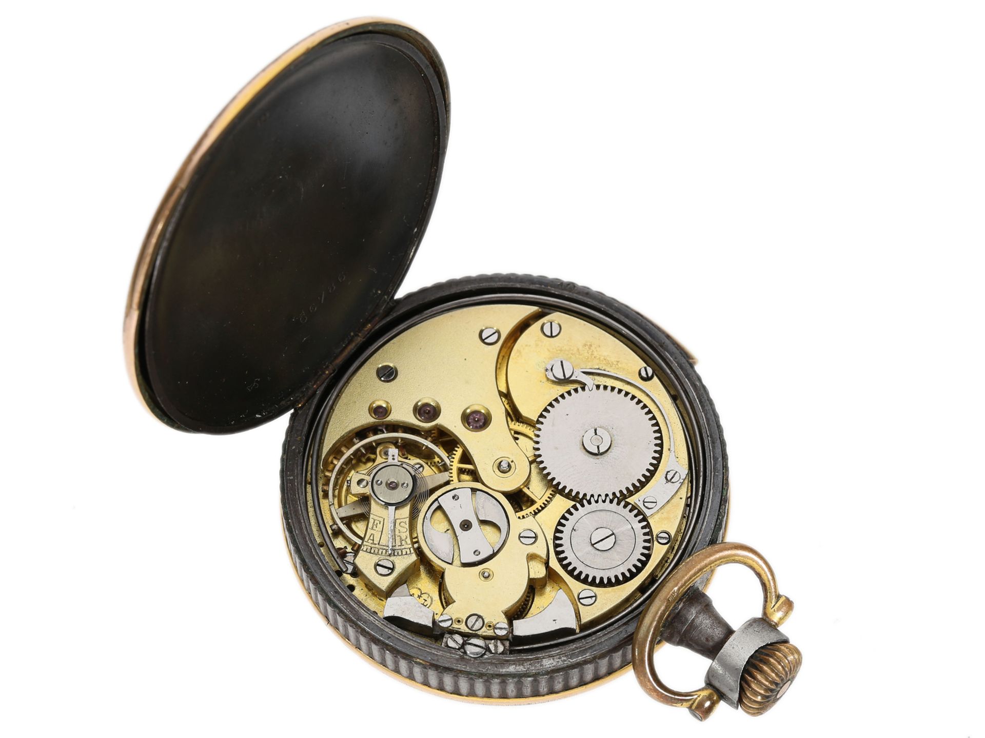 Taschenuhr: ungewöhnliche eiserne Taschenuhr mit Repetition, Alfred Lugrin um 1915 - Bild 4 aus 4