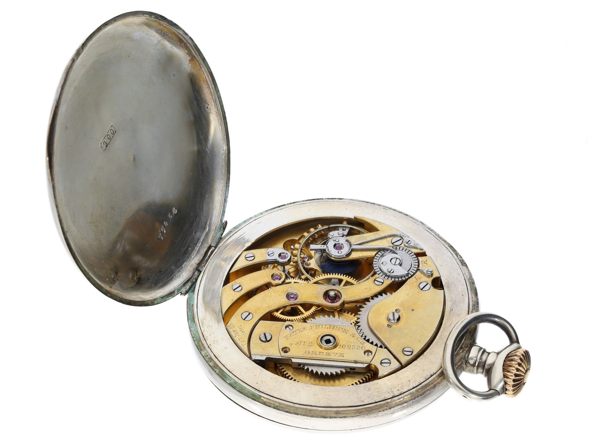 Taschenuhr: ungewöhnliche, große Taschenuhr mit Patek Philippe Ankerchronometerwerk, ca. 1895 - Bild 4 aus 4