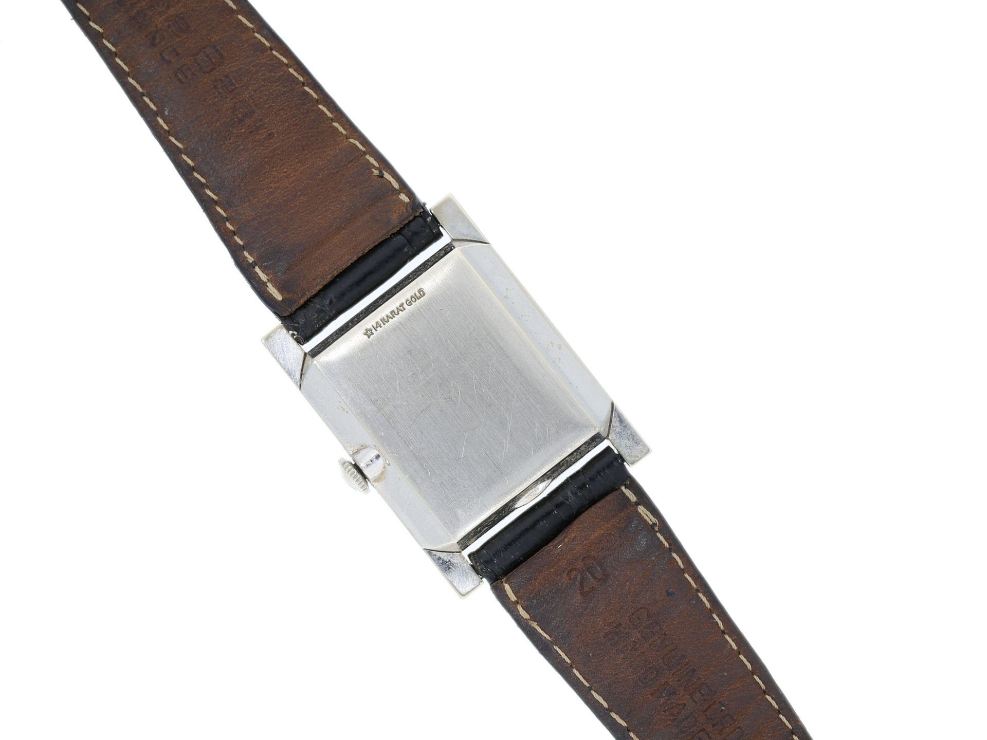 Armbanduhr: ausgefallene, seltene Longines Herrenuhr in hochwertigem 14K Weißgold-Gehäuse, ca. 1924 - Bild 3 aus 3