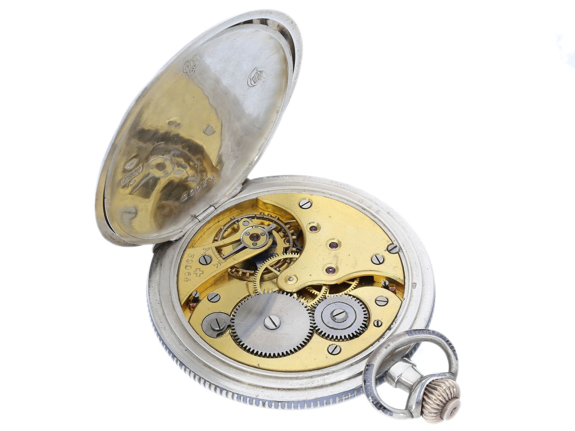 Taschenuhr: qualitätsvolle, attraktive Tula-Savonnette mit dazugehöriger Uhrenkette und Uhrenbox, ca - Bild 4 aus 5