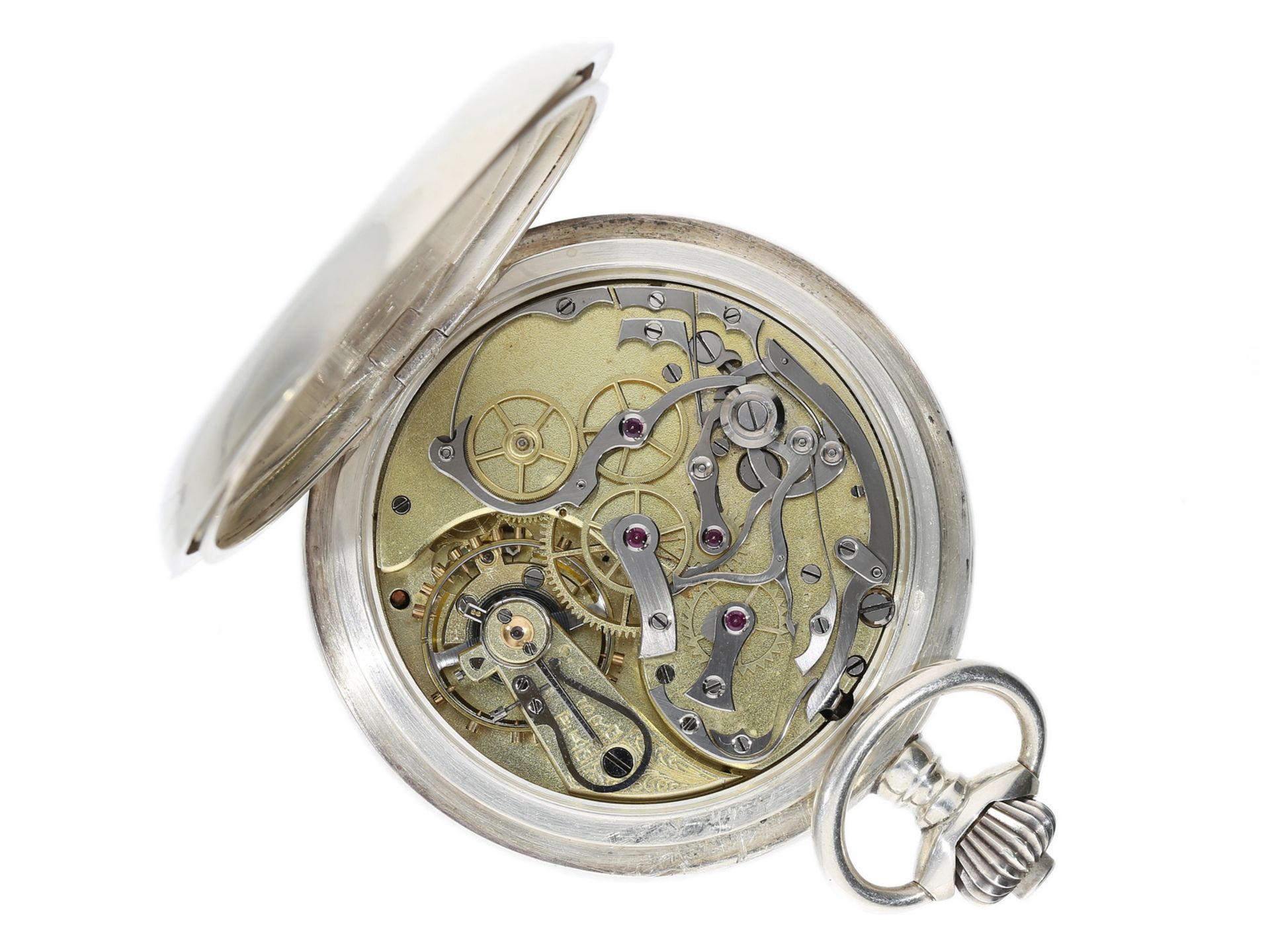 Taschenuhr: qualitätsvoller, großer Chronograph mit Silbergehäuse, ca. 1900 - Bild 5 aus 5