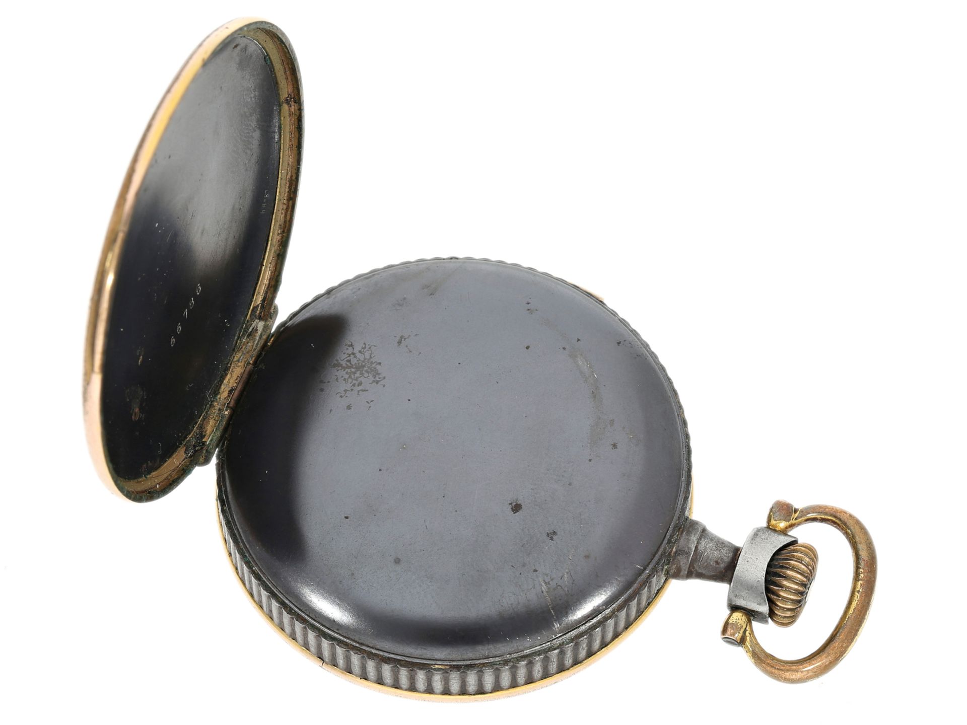 Taschenuhr: ungewöhnliche eiserne Taschenuhr mit Repetition, Alfred Lugrin um 1915 - Bild 3 aus 4