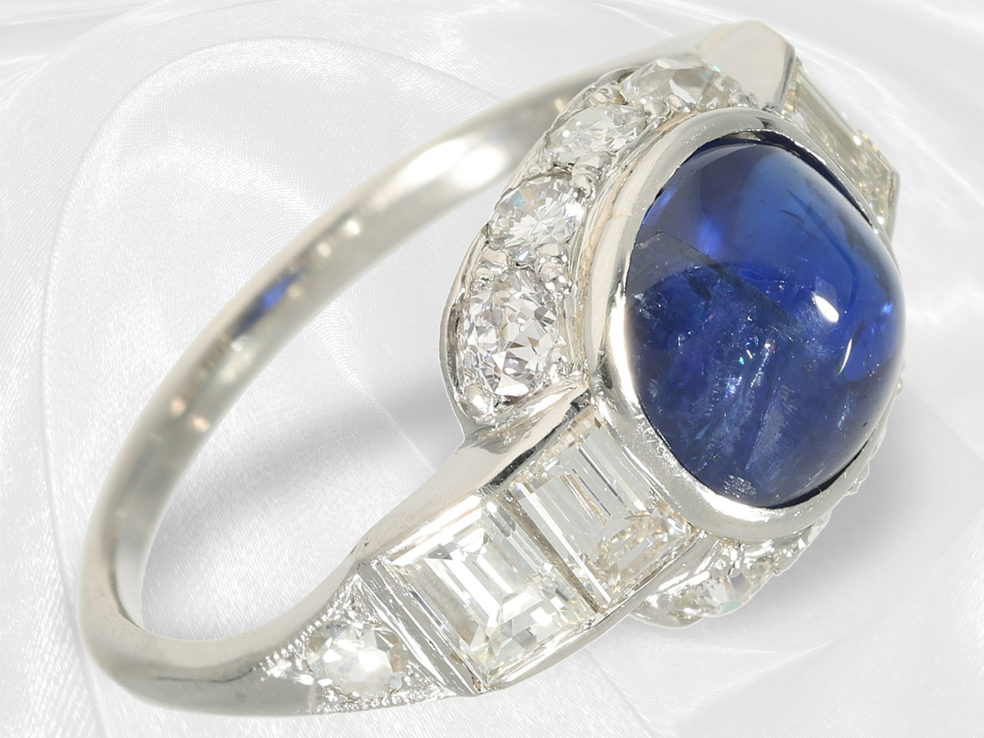 Ring: ehemals teurer Saphir/Diamant-Goldschmiedering, Burma-Saphir von ca. 3,25ct "NO HEAT", mit Gem - Bild 5 aus 6