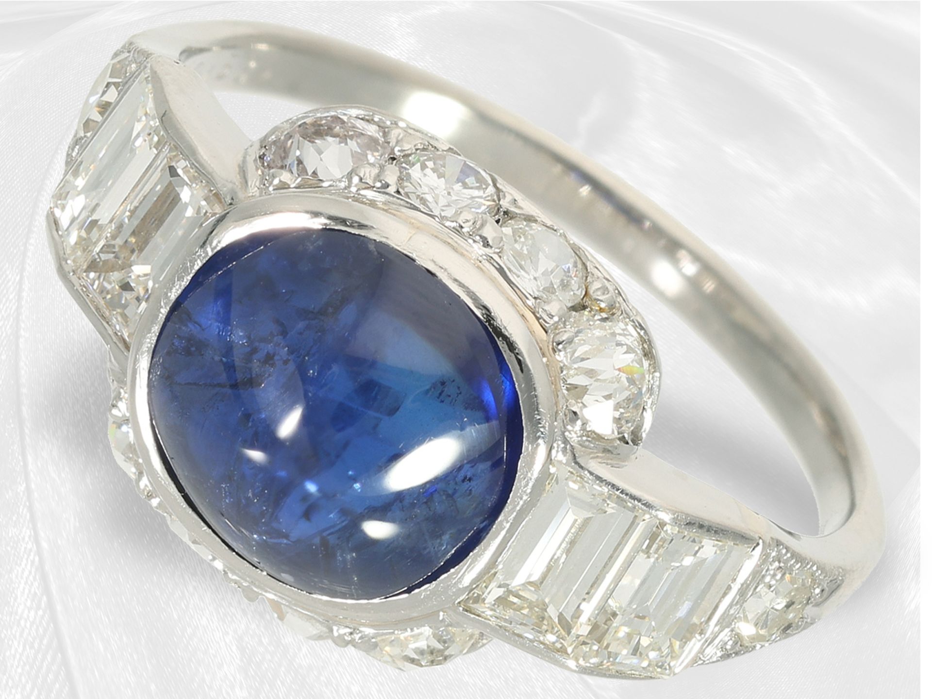 Ring: ehemals teurer Saphir/Diamant-Goldschmiedering, Burma-Saphir von ca. 3,25ct "NO HEAT", mit Gem - Bild 2 aus 6