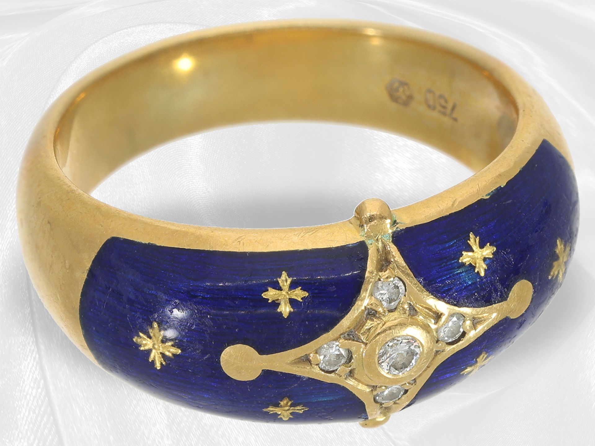 Ring/Ohrschmuck: exklusives emailliertes Fabergé Schmuckset aus Ohrclips und Ring, 18K Gelbgold, Fab - Bild 3 aus 9