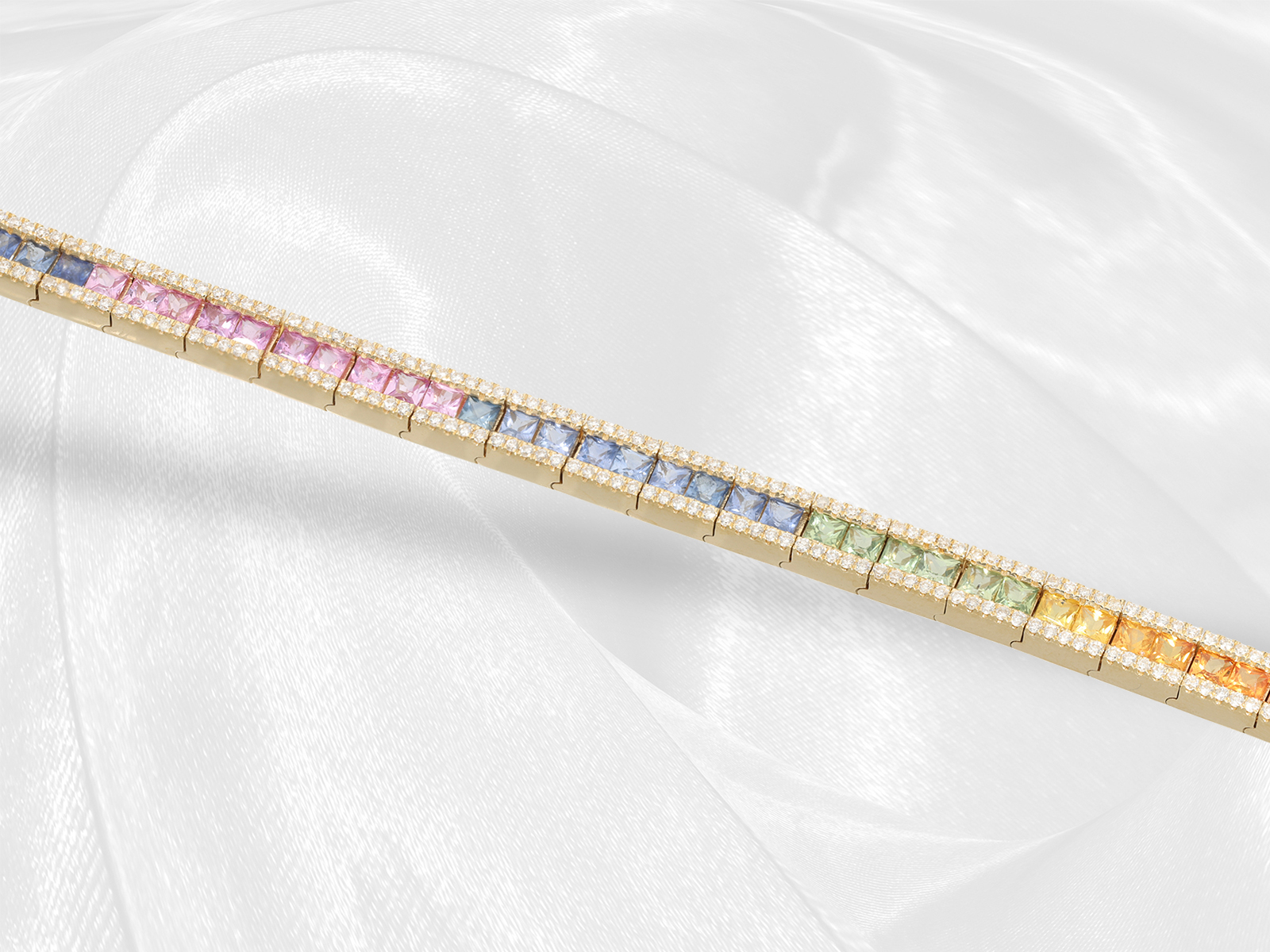 Modern multicolour sapphire/brilliant-cut diamond bracelet "Rainbow", a total of approx. 10ct fine s - Image 2 of 7