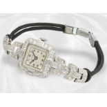 Armbanduhr: attraktive Art déco Damenuhr aus Platin mit Diamantbesatz, ca. 2,2ct, verm. England um 1