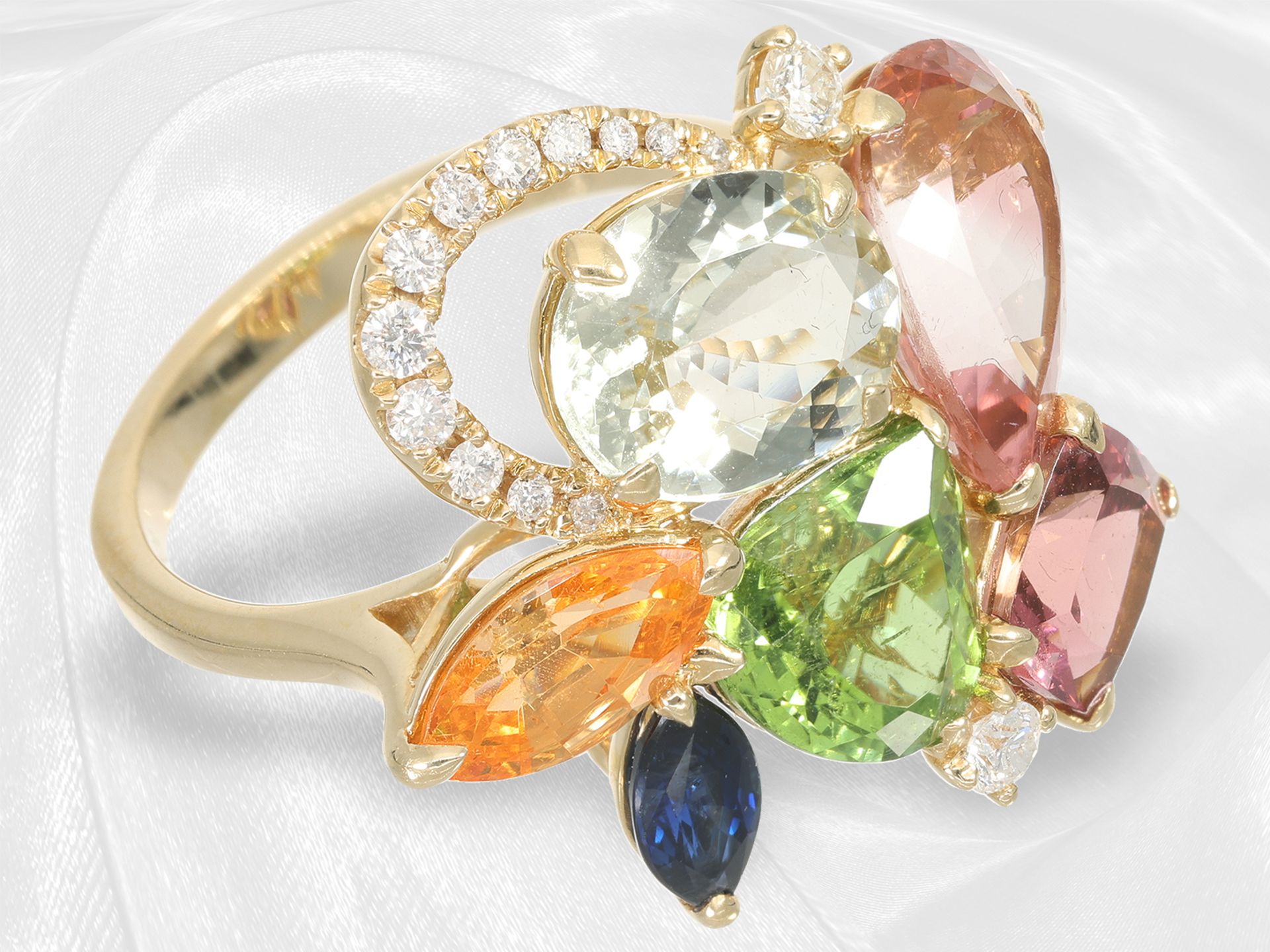 Ring: modern, high-quality multicolour tourmaline cocktail ring, like new - Image 2 of 6