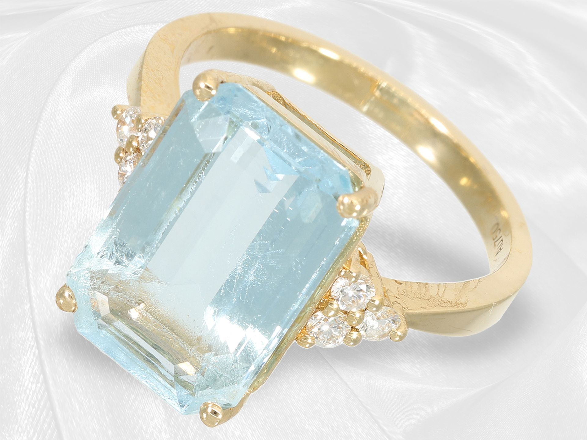 Like new aquamarine/brilliant-cut diamond goldsmith ring, beautiful aquamarine of approx. 5.25ct - Image 3 of 4