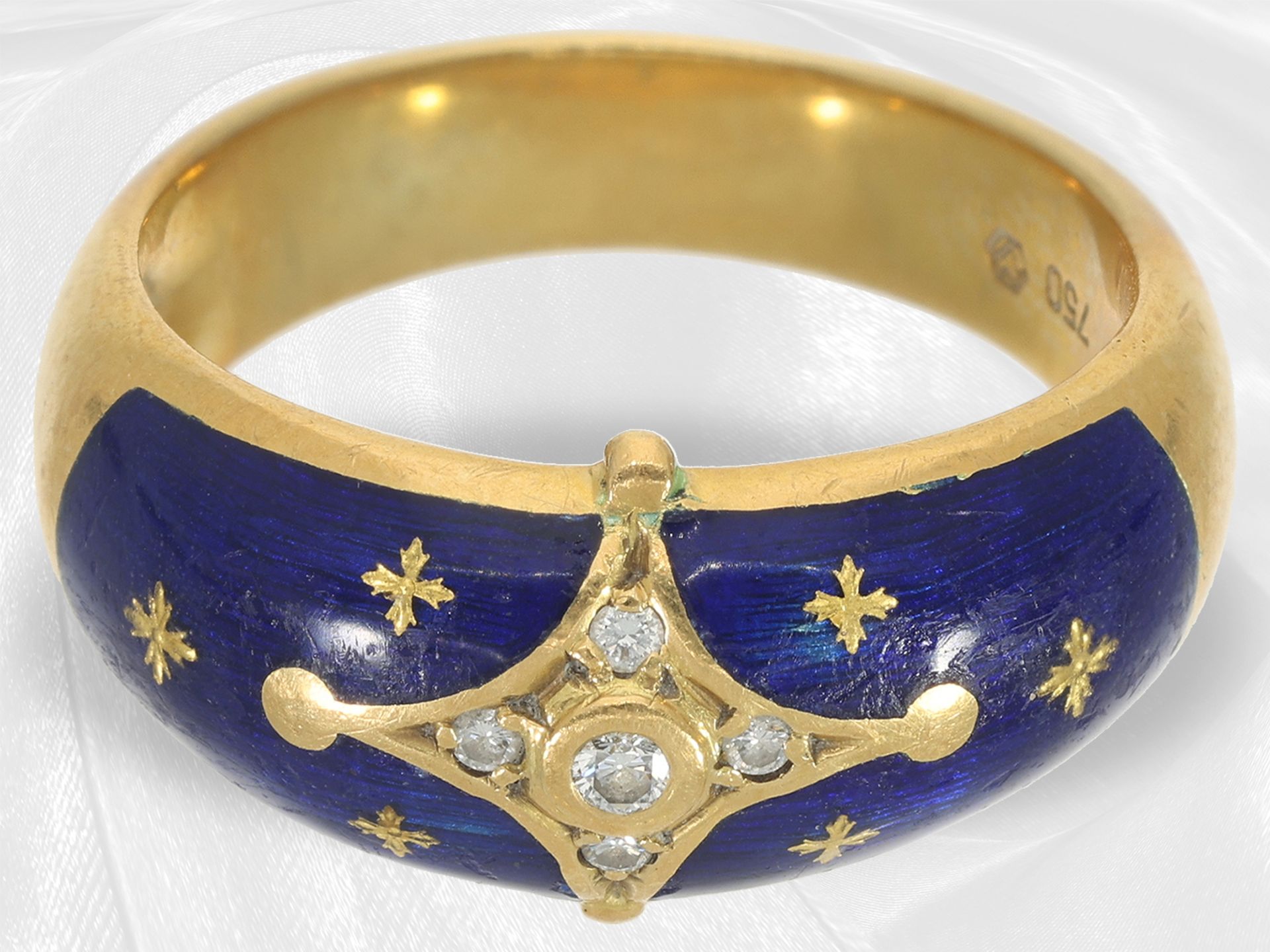 Ring/Ohrschmuck: exklusives emailliertes Fabergé Schmuckset aus Ohrclips und Ring, 18K Gelbgold, Fab - Bild 4 aus 9