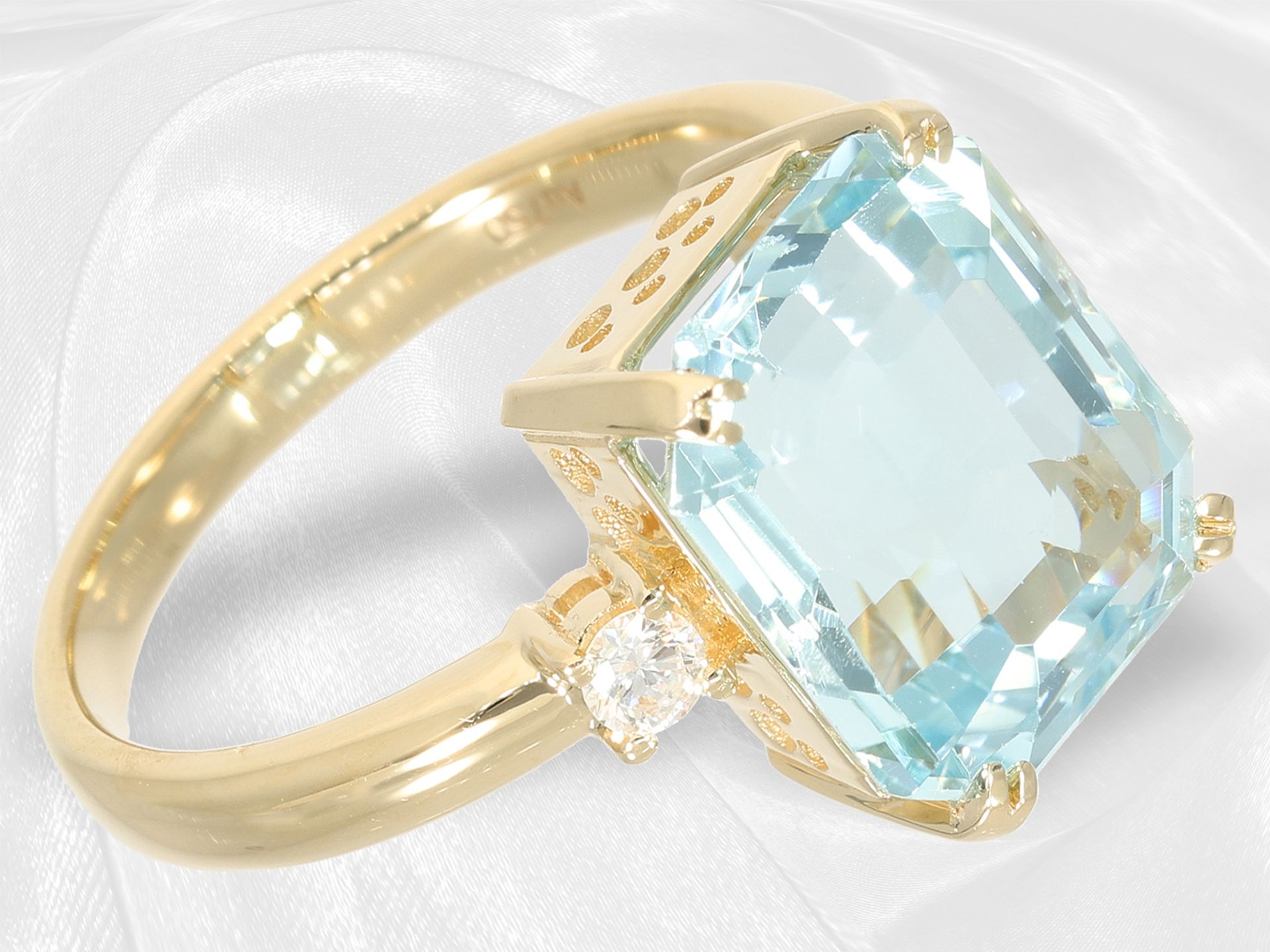 Aquamarine/brilliant-cut diamond goldsmith ring, 18K yellow gold - Image 3 of 5