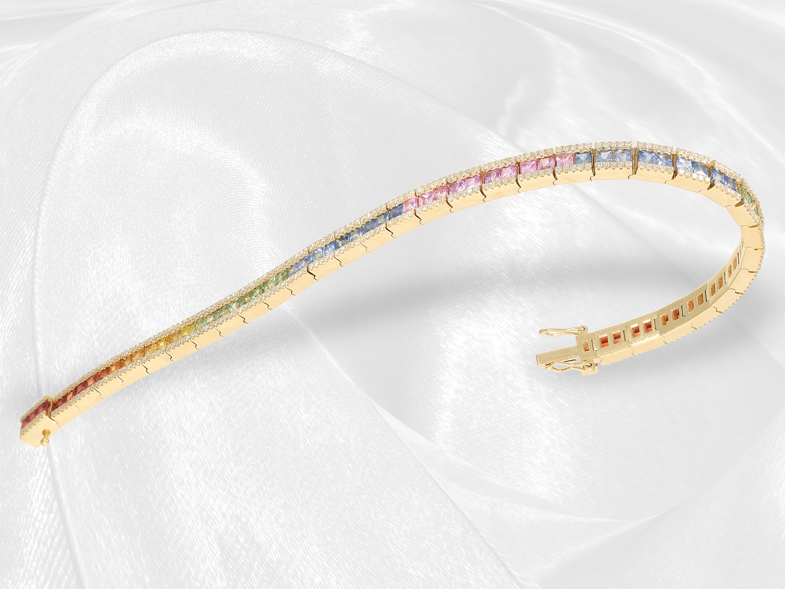 Modern multicolour sapphire/brilliant-cut diamond bracelet "Rainbow", a total of approx. 10ct fine s - Image 3 of 7