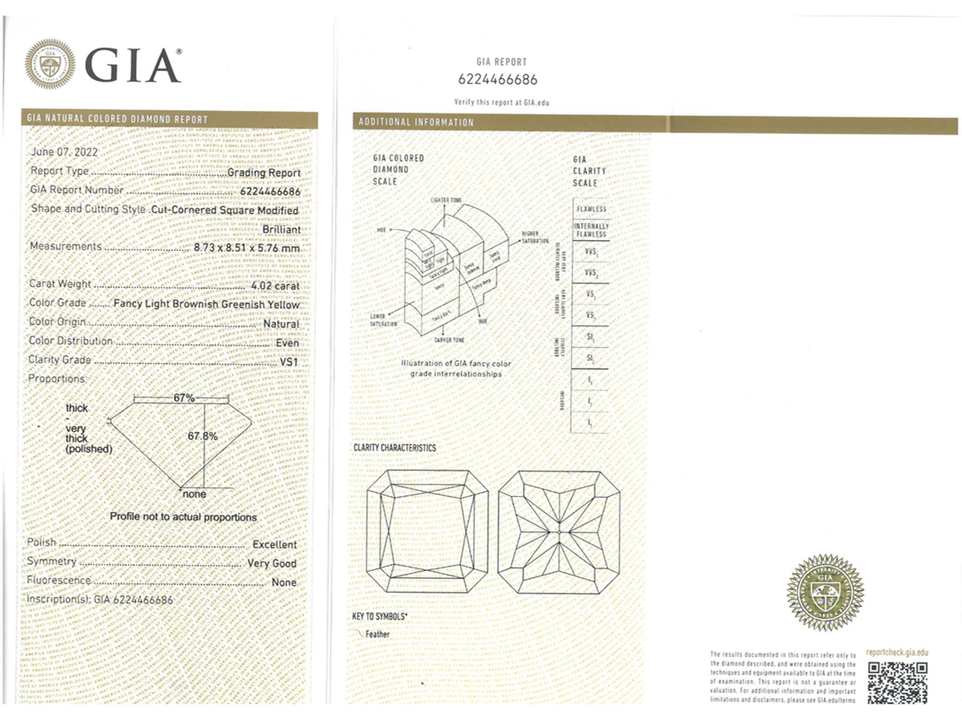 Ring: very fine fancy brilliant-cut diamond ring of very rare colour, 4.02ct, GIA Report - Image 4 of 7