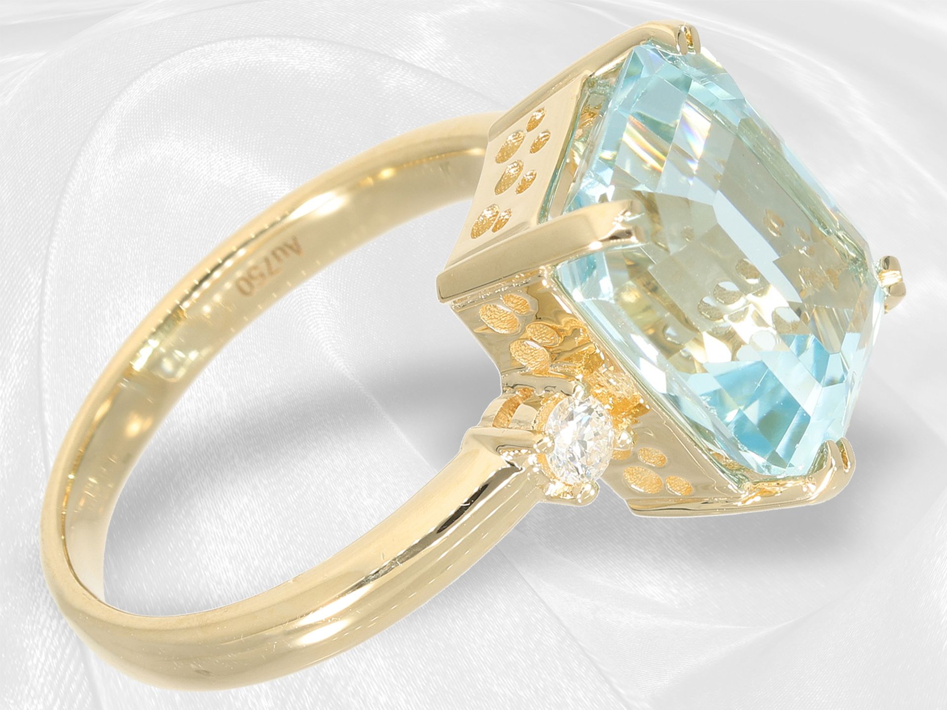 Aquamarine/brilliant-cut diamond goldsmith ring, 18K yellow gold - Image 2 of 5