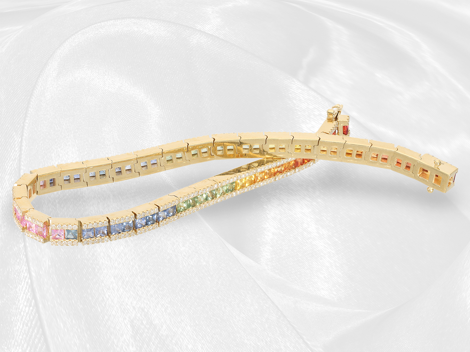 Modern multicolour sapphire/brilliant-cut diamond bracelet "Rainbow", a total of approx. 10ct fine s - Image 4 of 7