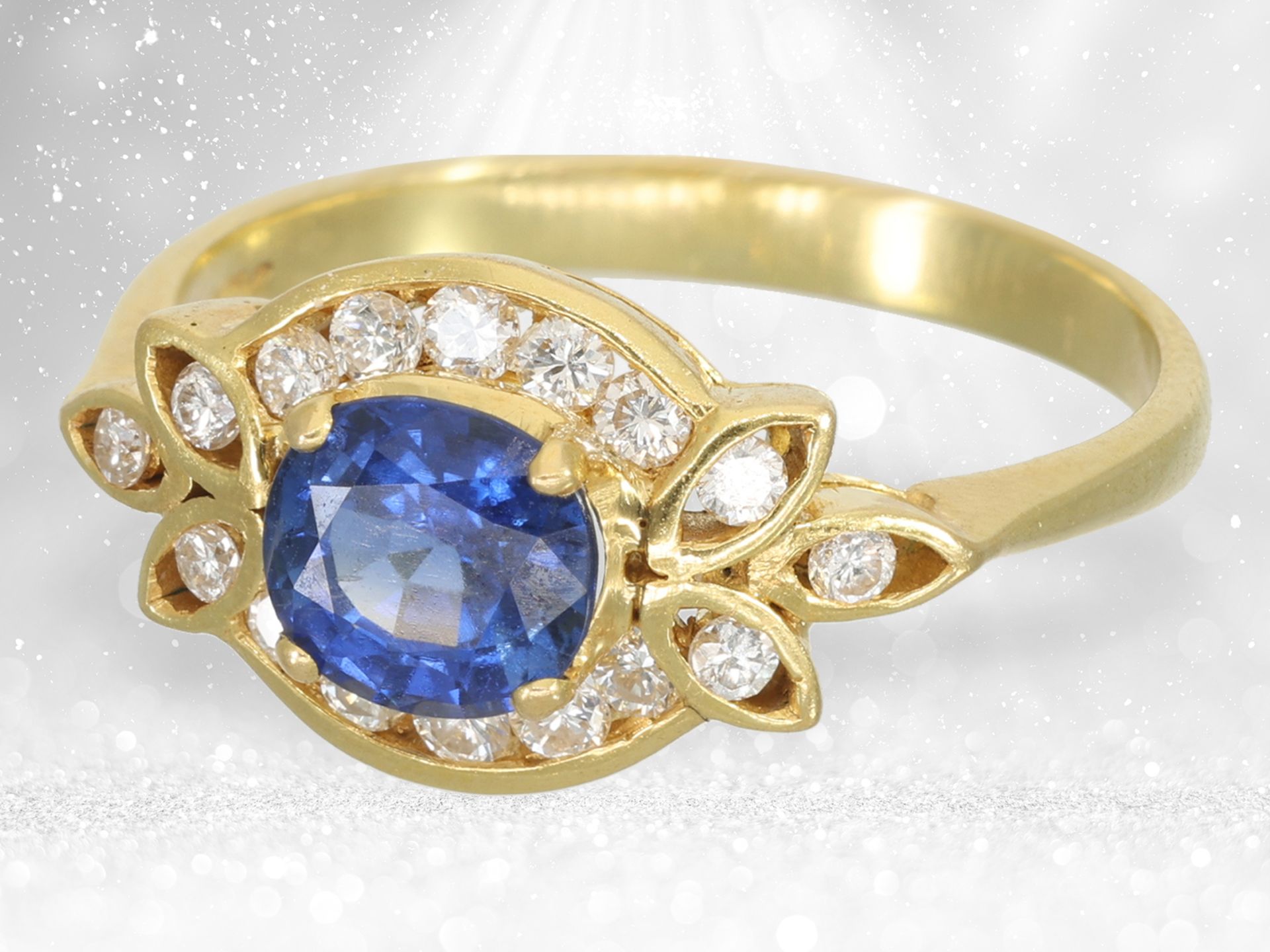 Filigree sapphire/brilliant-cut diamond goldsmith's bracelet with matching ring, 18K gold - Image 3 of 4