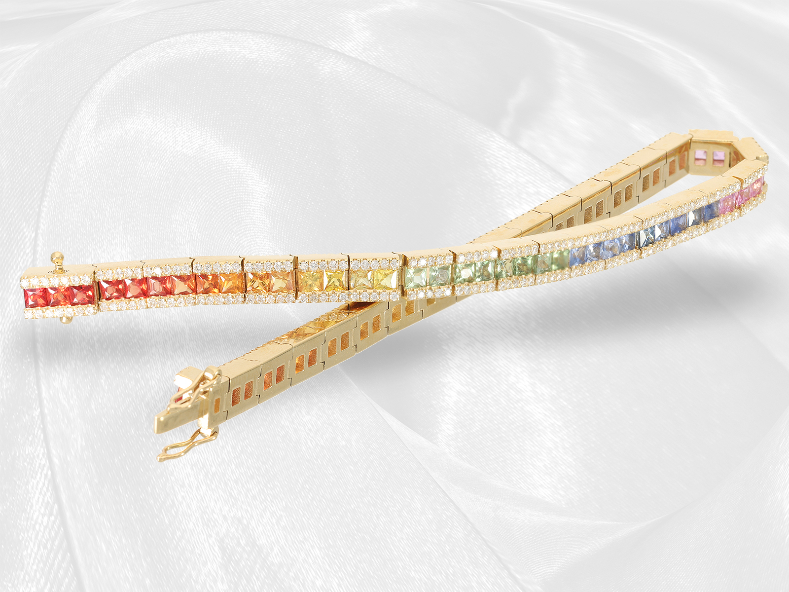 Modern multicolour sapphire/brilliant-cut diamond bracelet "Rainbow", a total of approx. 10ct fine s - Image 5 of 7