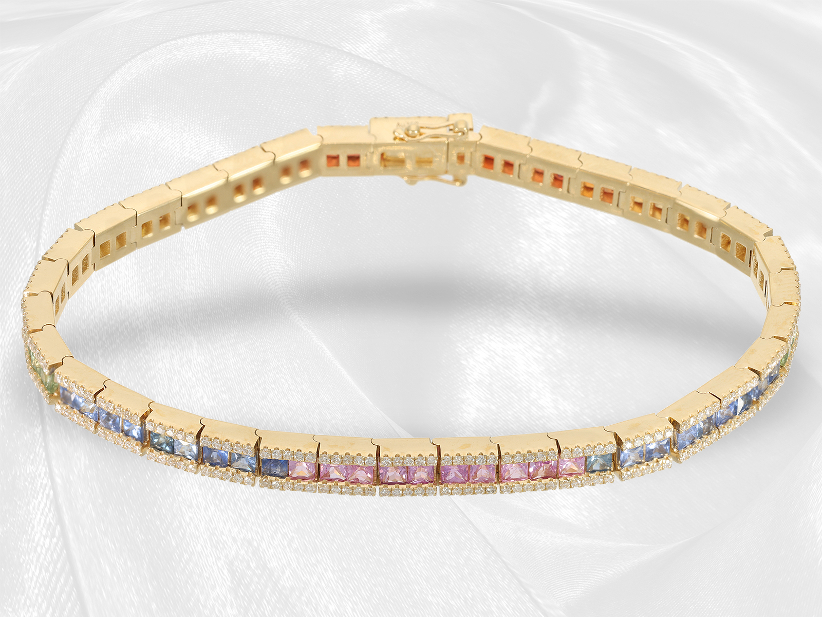 Modern multicolour sapphire/brilliant-cut diamond bracelet "Rainbow", a total of approx. 10ct fine s - Image 6 of 7