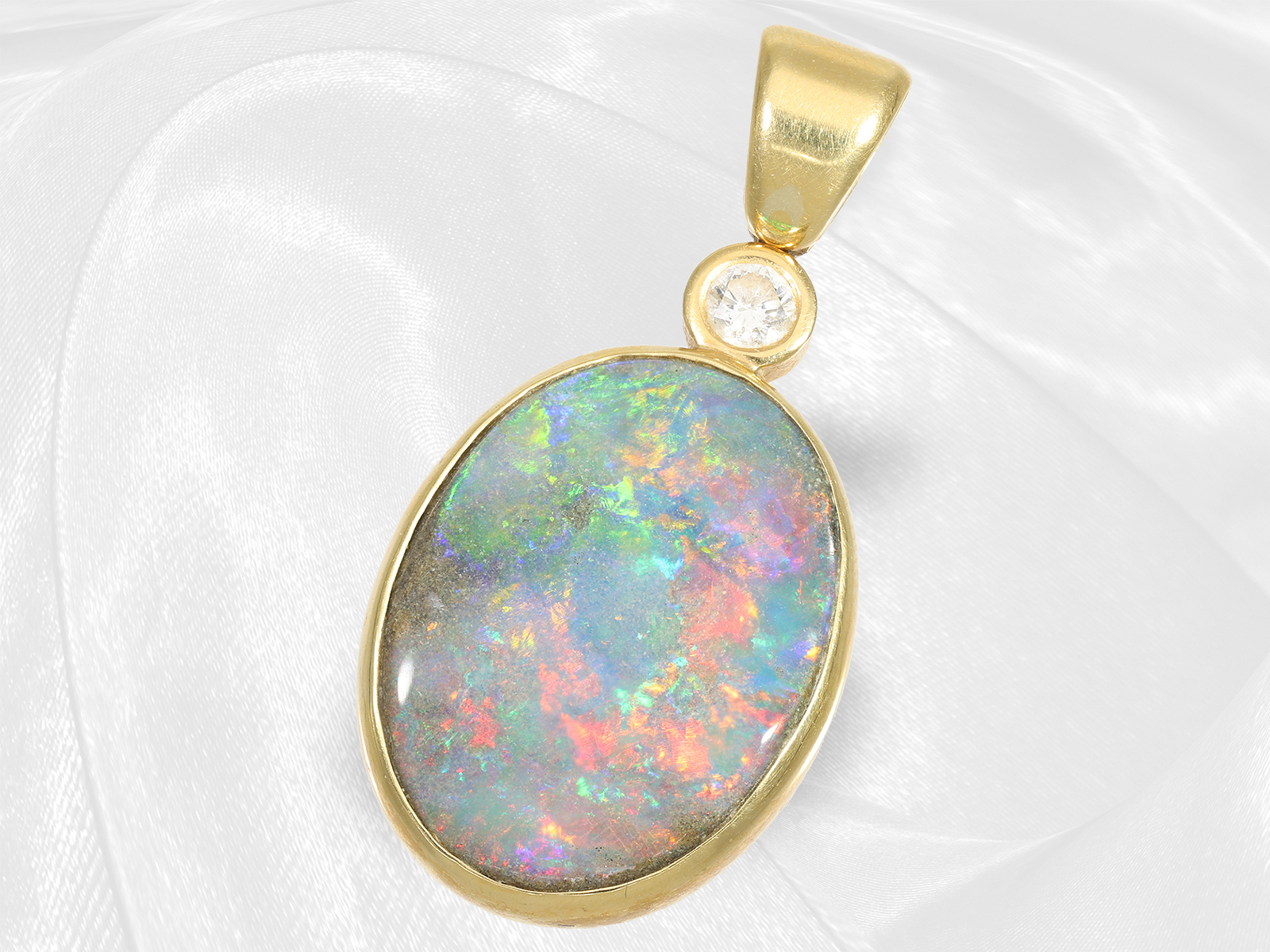 Very decorative gold necklace with precious opal/brilliant-cut diamond gold pendant, 18K gold - Image 2 of 4