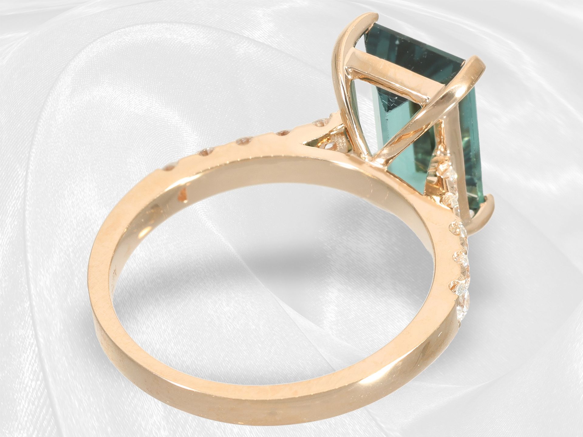 Ring: beautiful goldsmith's ring with tourmaline and brilliant-cut diamonds, 18K gold - Image 3 of 10