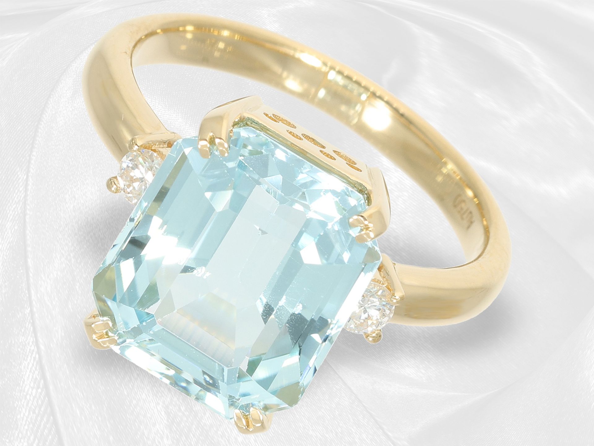 Aquamarine/brilliant-cut diamond goldsmith ring, 18K yellow gold - Image 4 of 5