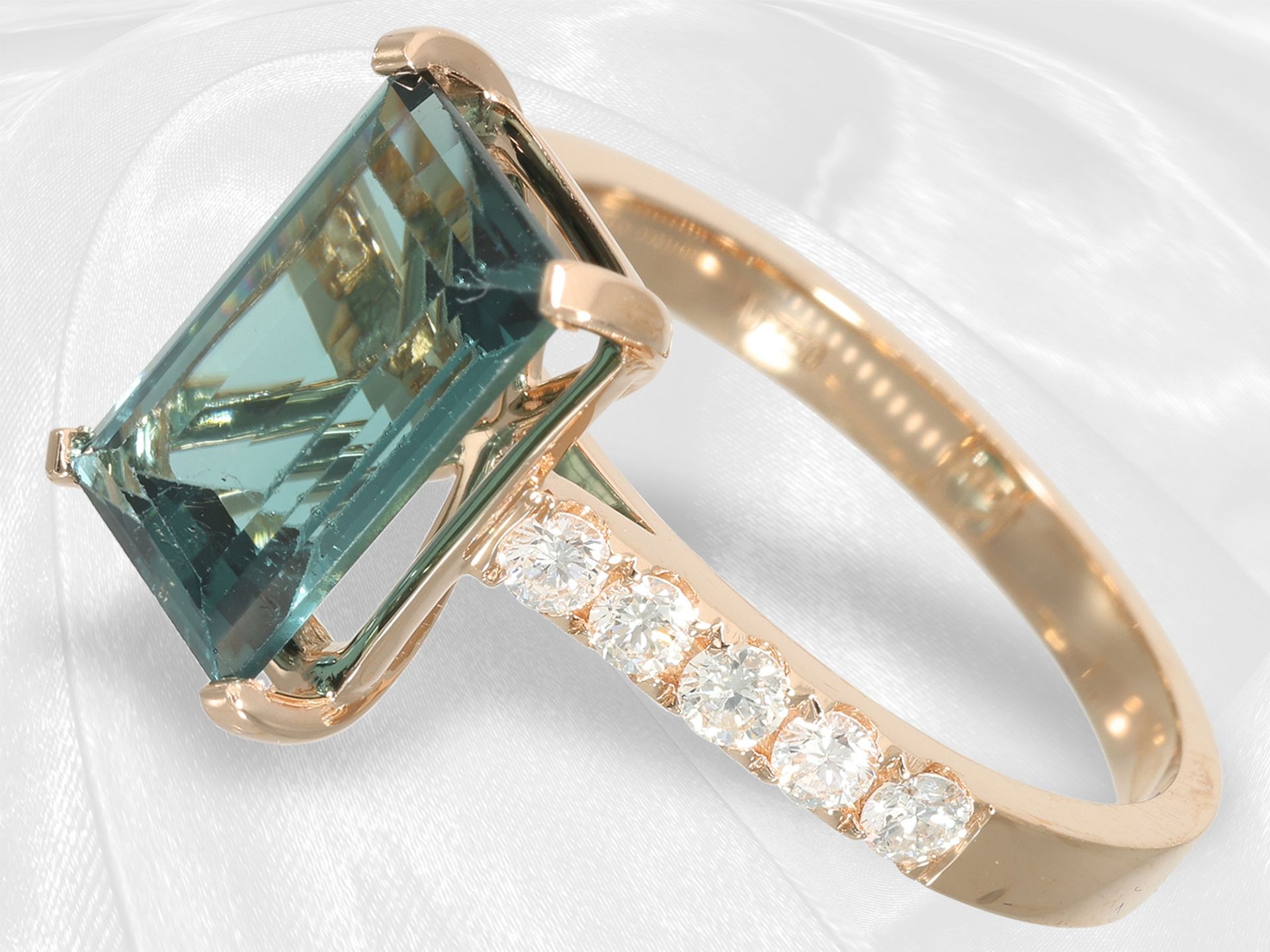 Ring: beautiful goldsmith's ring with tourmaline and brilliant-cut diamonds, 18K gold - Image 4 of 10