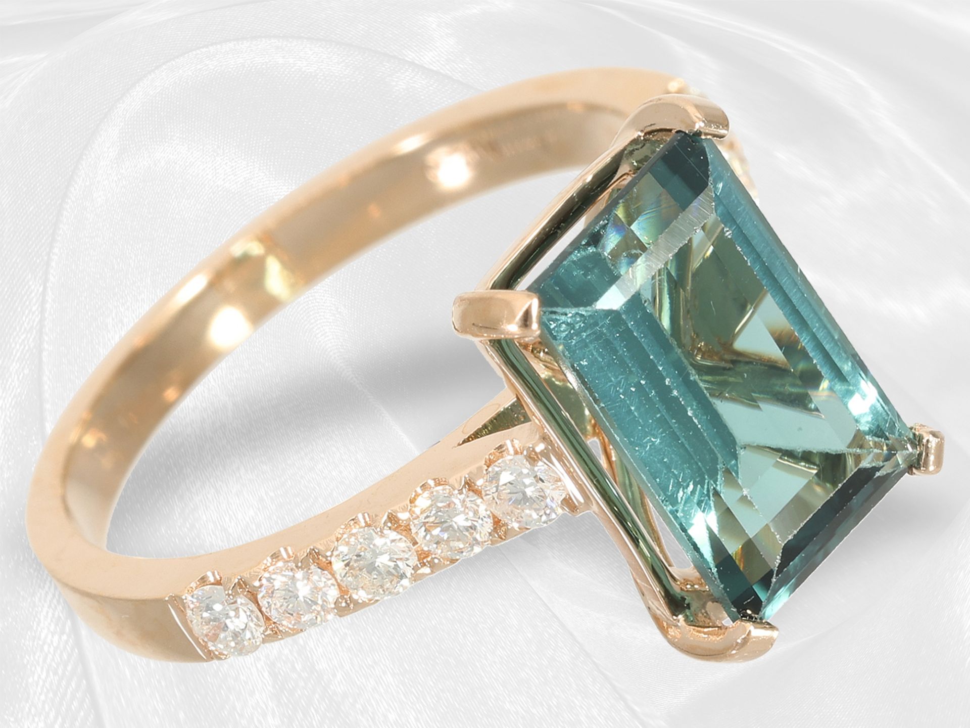 Ring: beautiful goldsmith's ring with tourmaline and brilliant-cut diamonds, 18K gold - Image 5 of 10