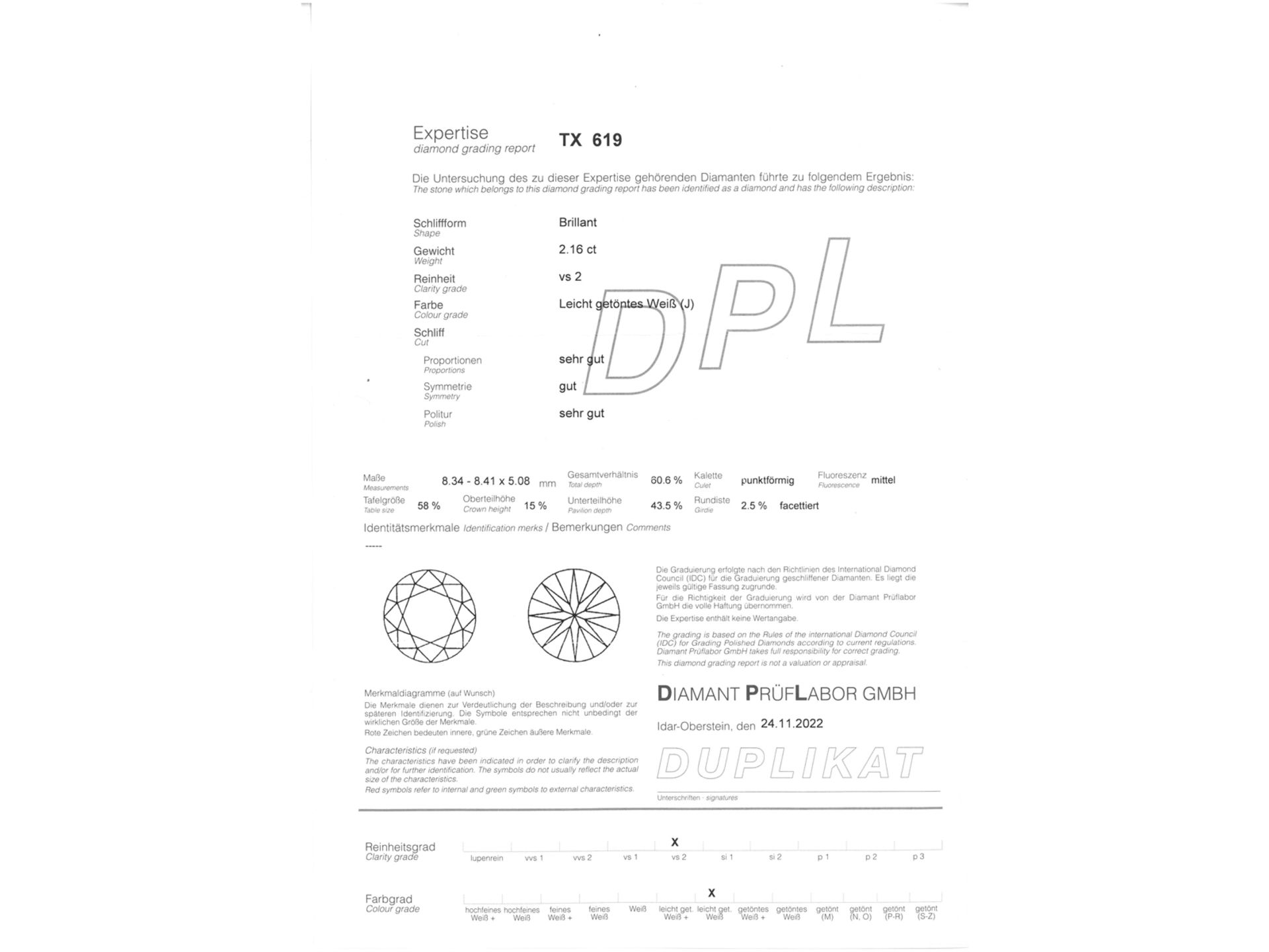 Diamant: hochwertiger Diamant, 2,16 J/VS, DPL Zertifikat + Wertgutachten - Bild 4 aus 4