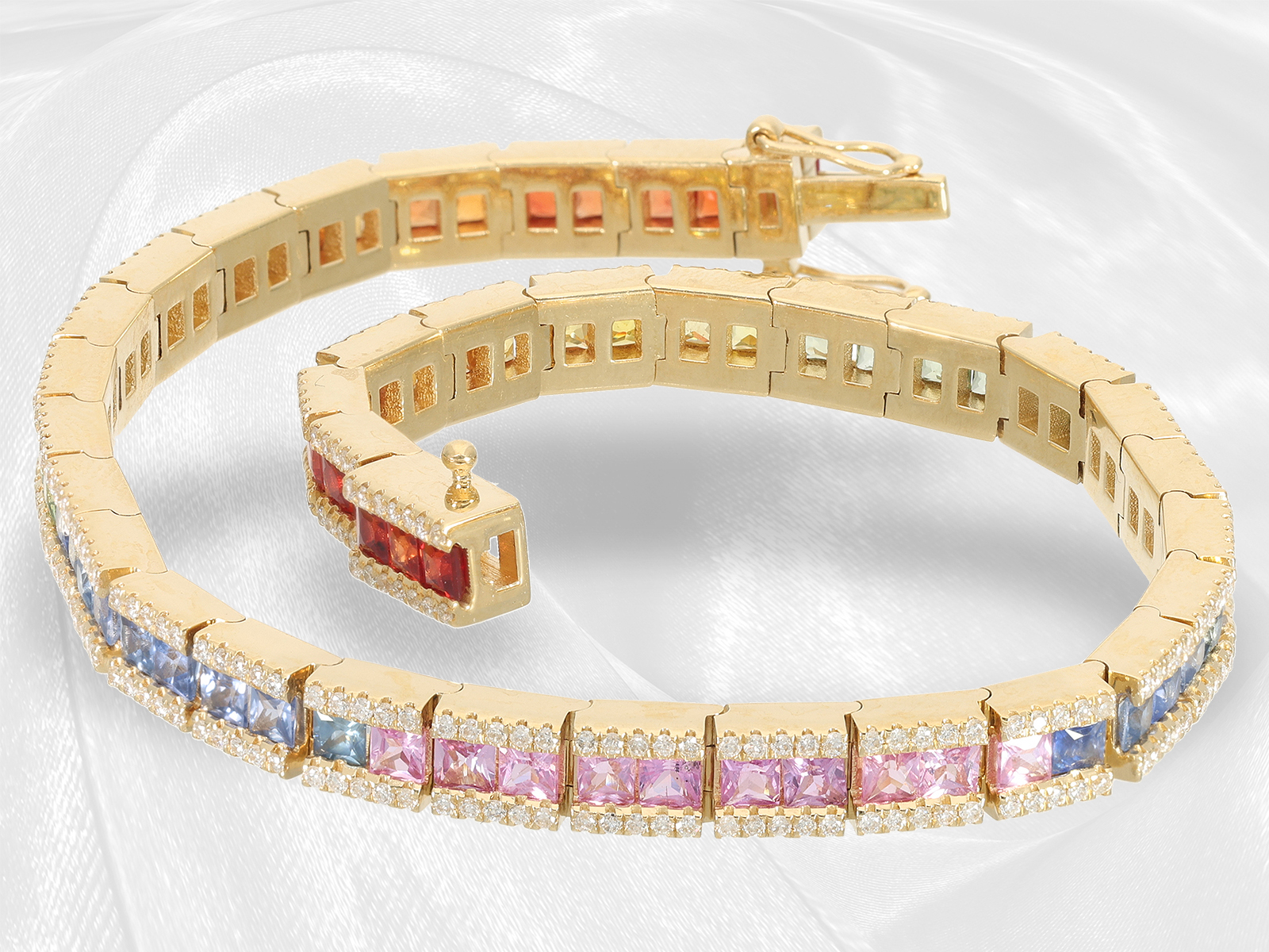 Modern multicolour sapphire/brilliant-cut diamond bracelet "Rainbow", a total of approx. 10ct fine s - Image 7 of 7