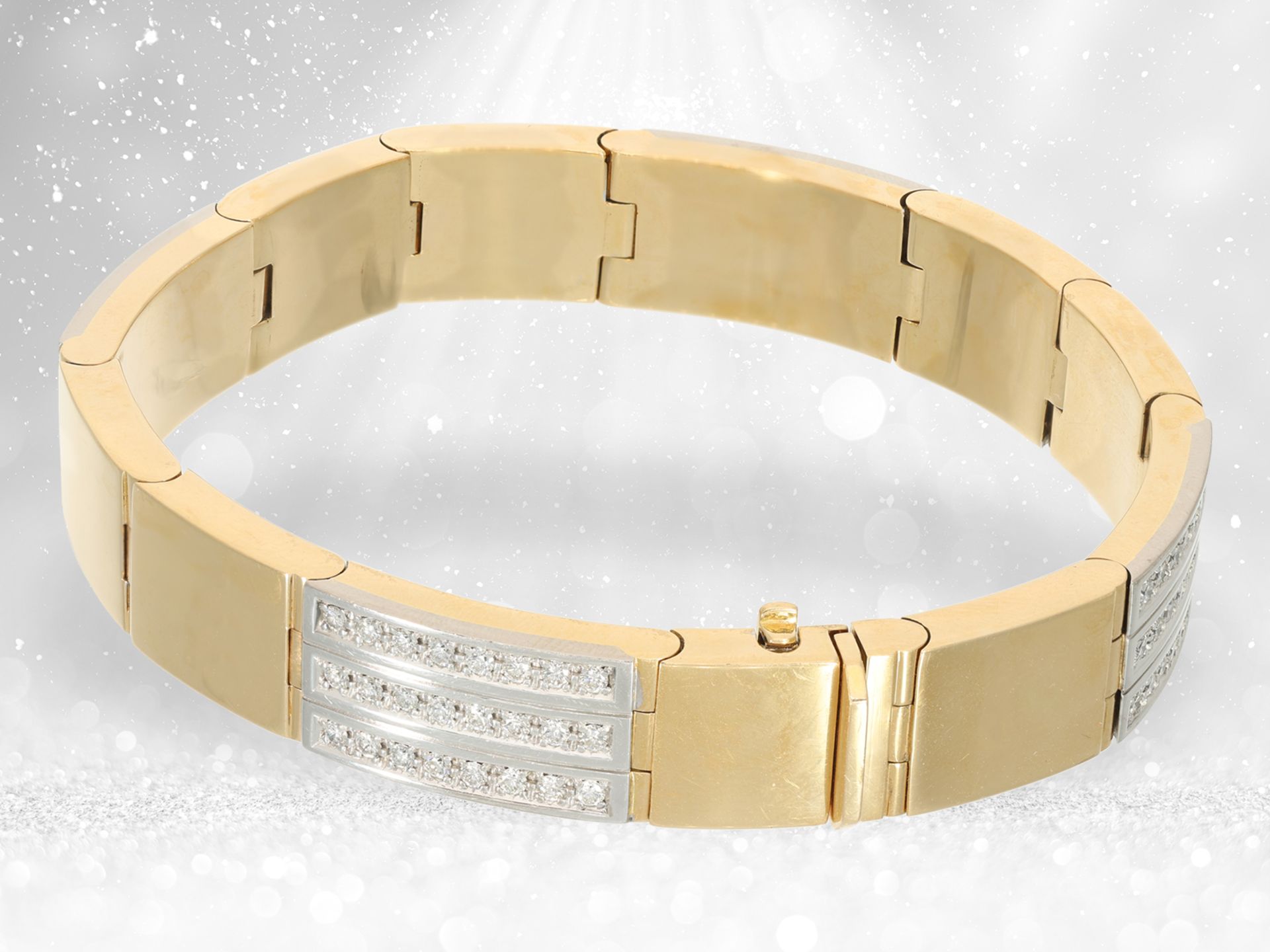 Modernes und sehr attraktives Brillant-Goldschmiede-Armband, Handarbeit aus 18K Gold, ca. 2,88ct Bri - Bild 2 aus 4