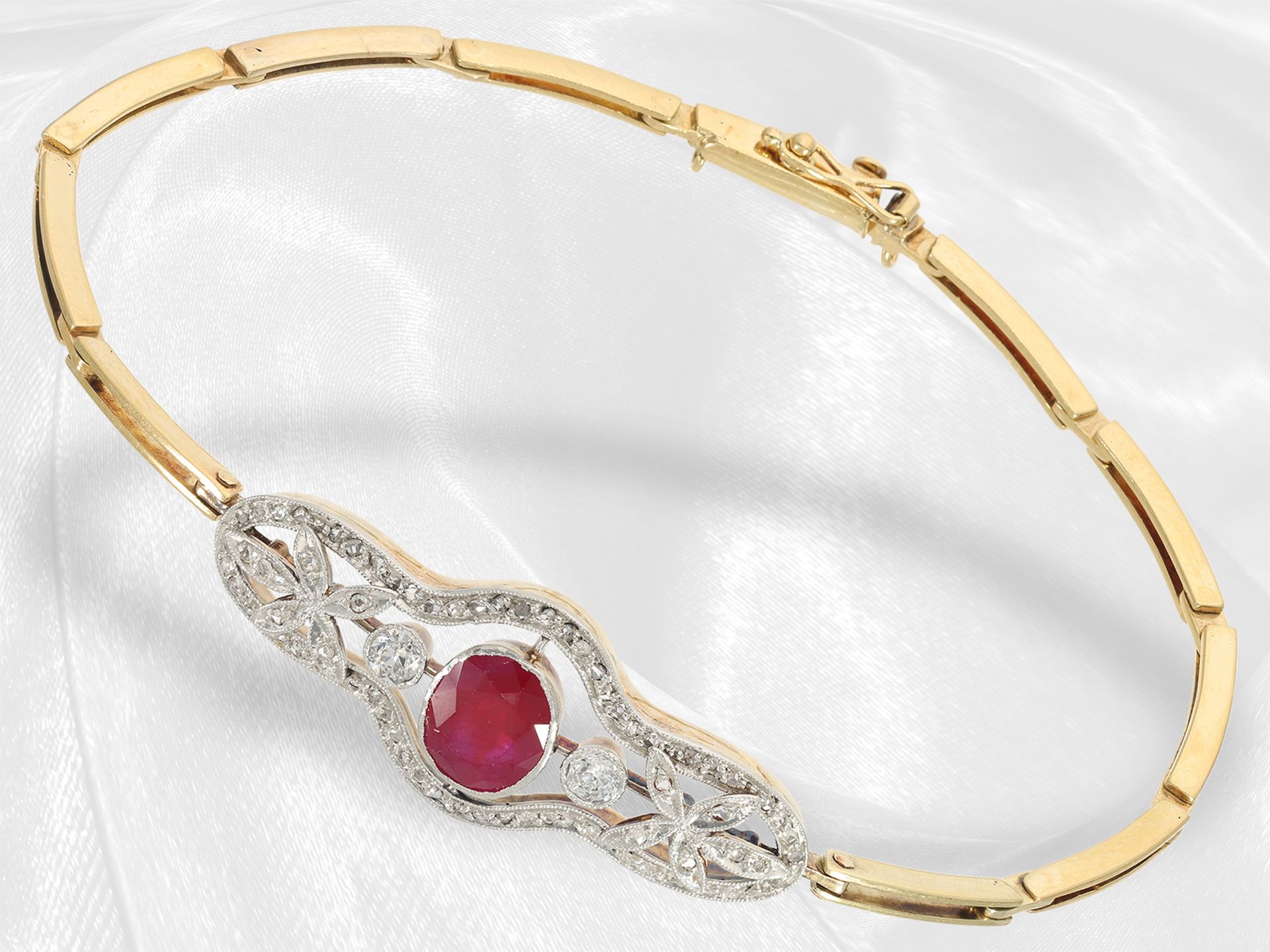 Very beautiful, fine antique bracelet with ruby/diamond setting, approx. 2.3ct, 14K yellow gold, pla - Image 3 of 5