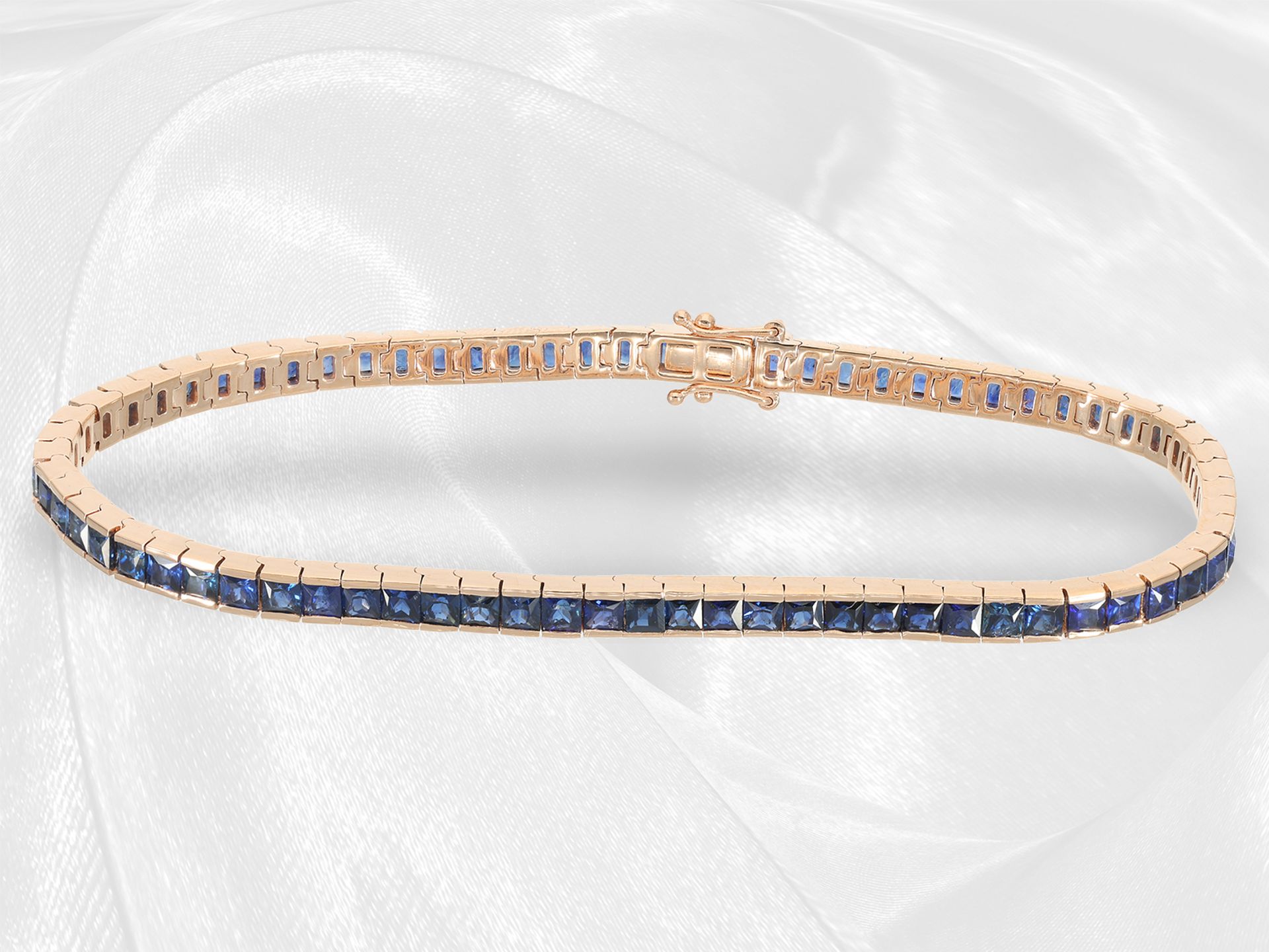 Neuwertiges, feines und modernes Saphir-Goldschmiede-Armband, ca. 3,5ct Saphire, Handarbeit,18K Gold - Bild 6 aus 6