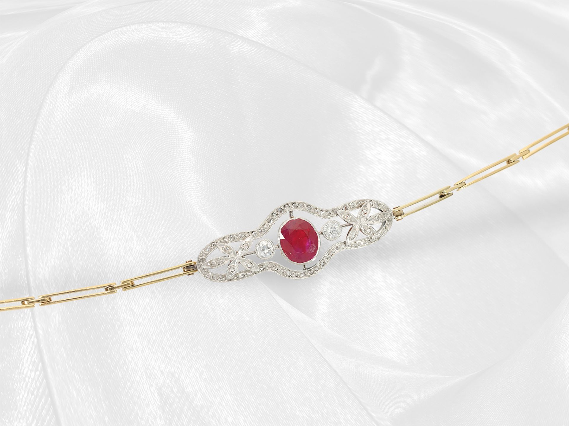 Very beautiful, fine antique bracelet with ruby/diamond setting, approx. 2.3ct, 14K yellow gold, pla - Image 4 of 5