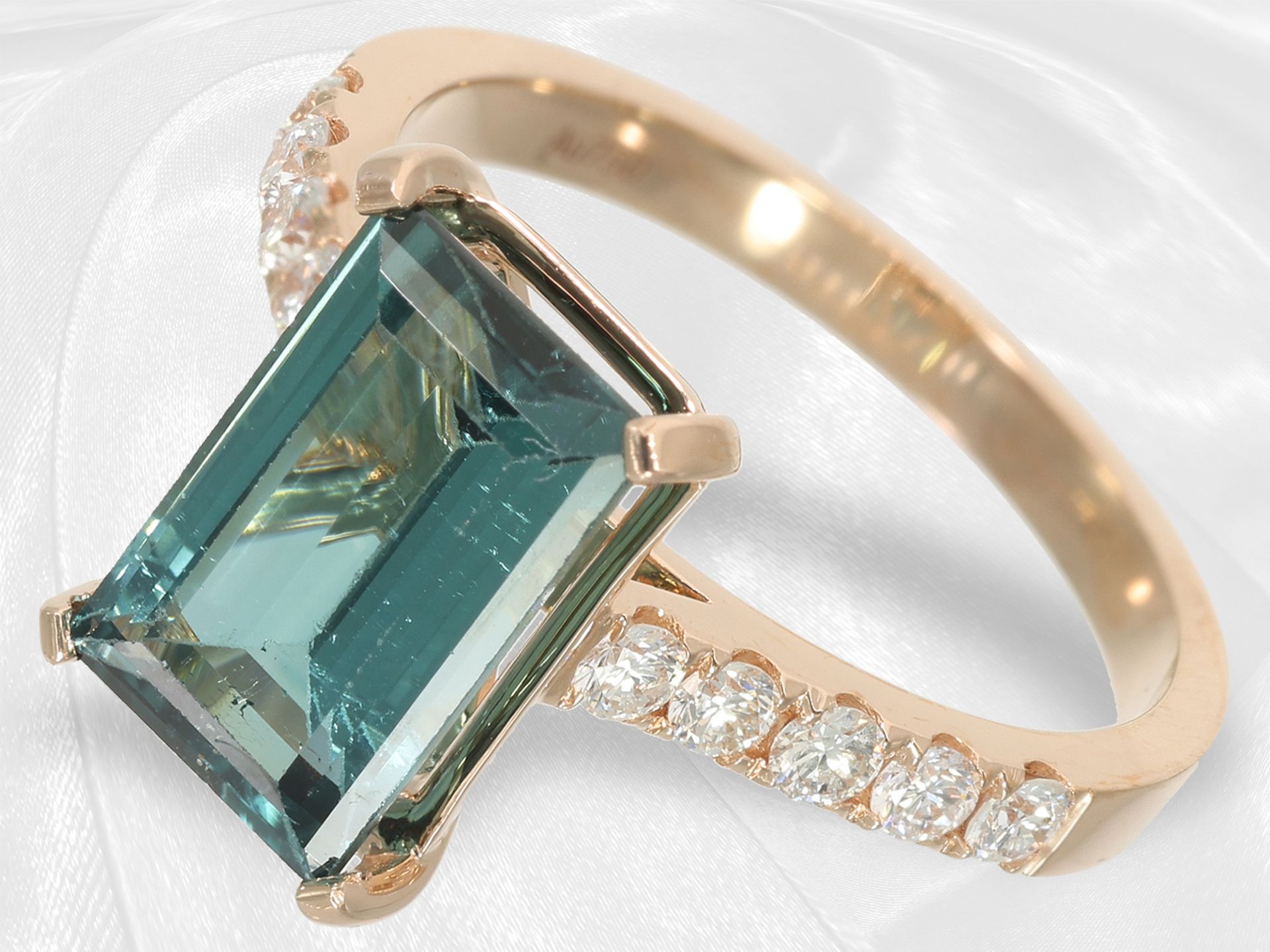 Ring: beautiful goldsmith's ring with tourmaline and brilliant-cut diamonds, 18K gold - Image 7 of 10