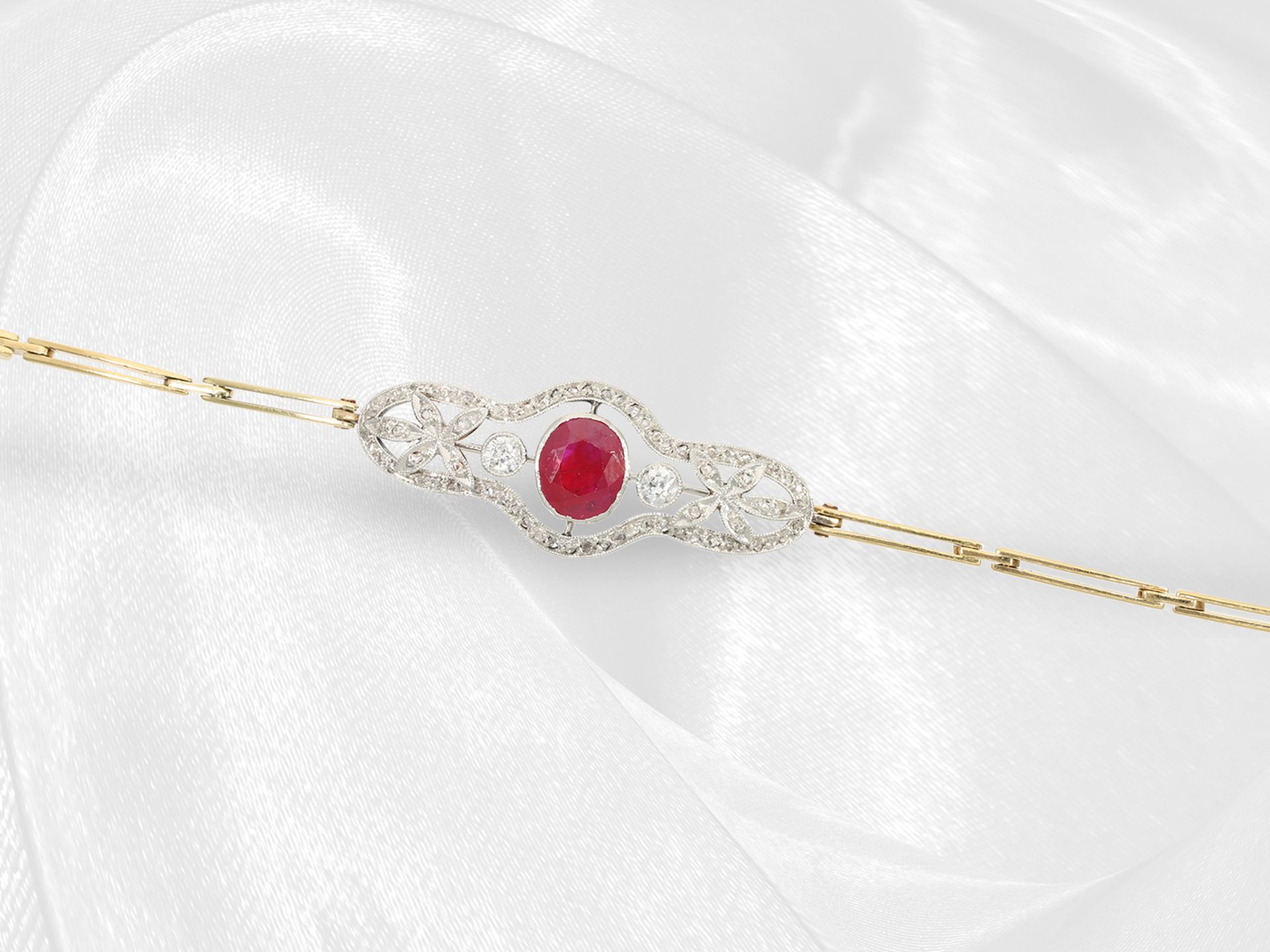 Very beautiful, fine antique bracelet with ruby/diamond setting, approx. 2.3ct, 14K yellow gold, pla - Image 5 of 5