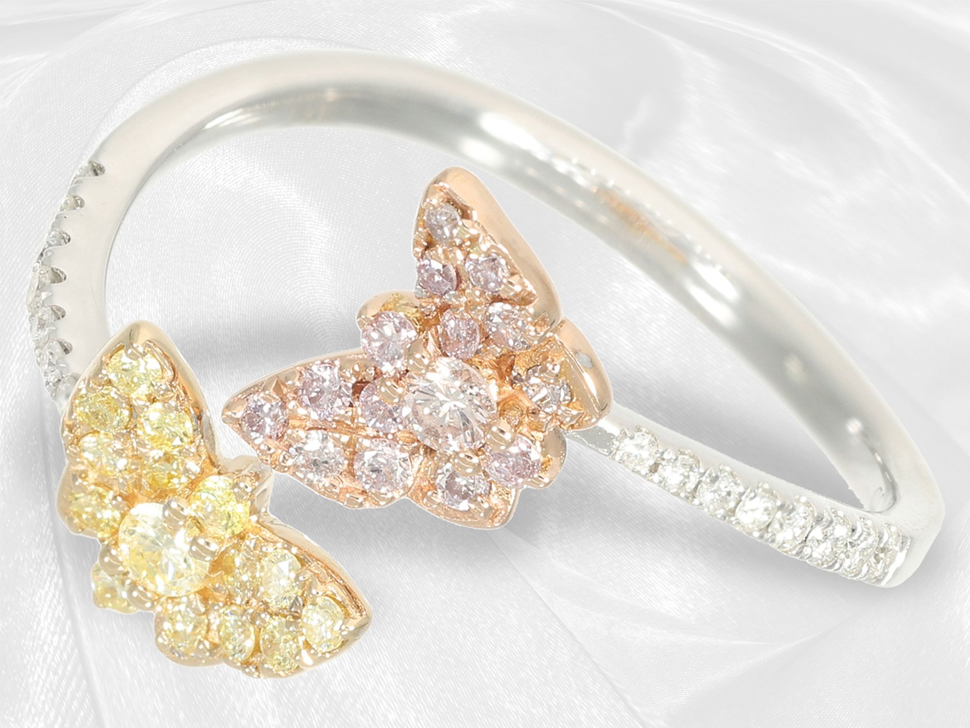 Ring: ausgefallener, neuwertiger Diamantring mit weißen, gelben und pinken Brillanten - Bild 4 aus 4