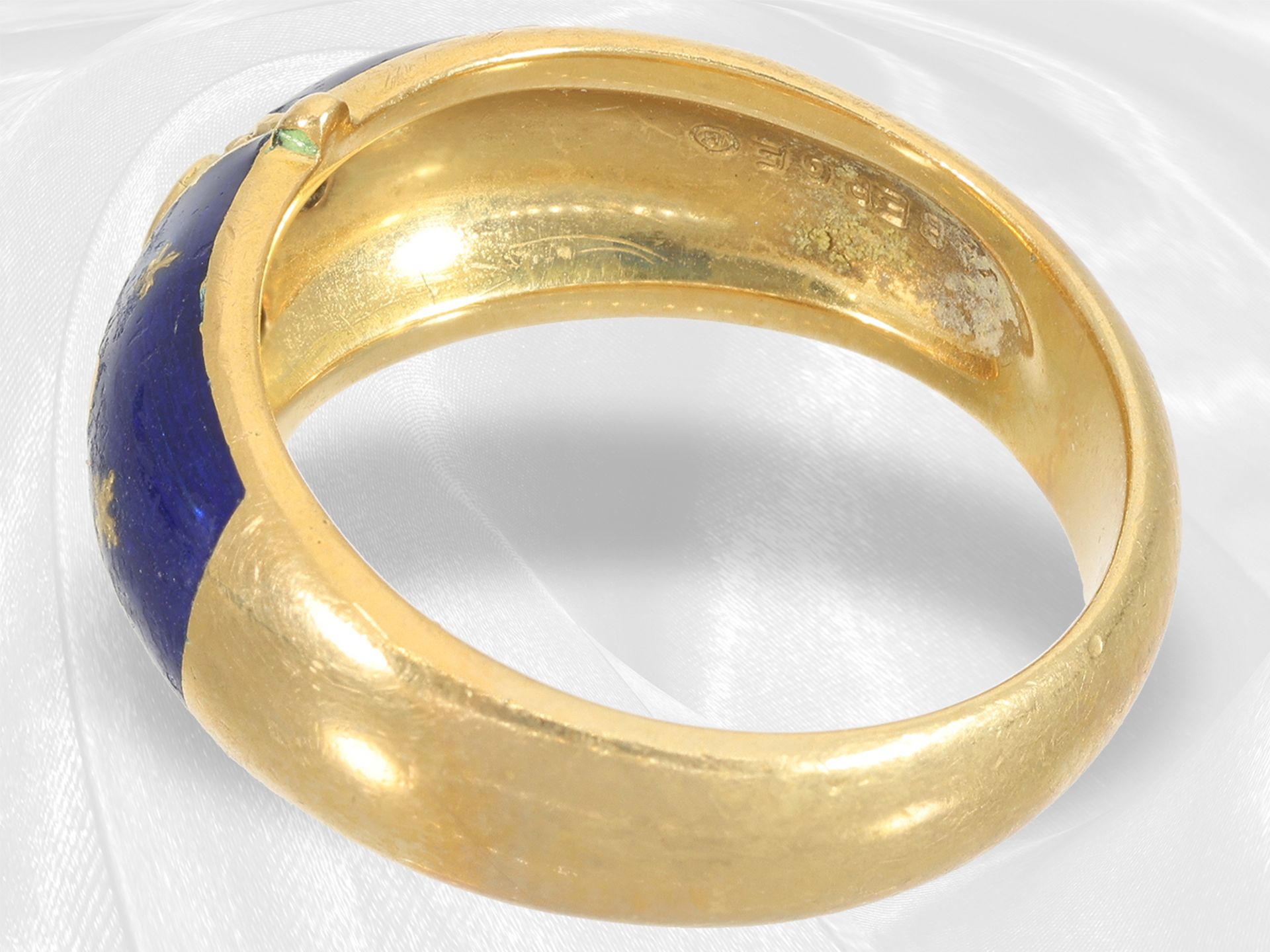 Ring/Ohrschmuck: exklusives emailliertes Fabergé Schmuckset aus Ohrclips und Ring, 18K Gelbgold, Fab - Bild 9 aus 9