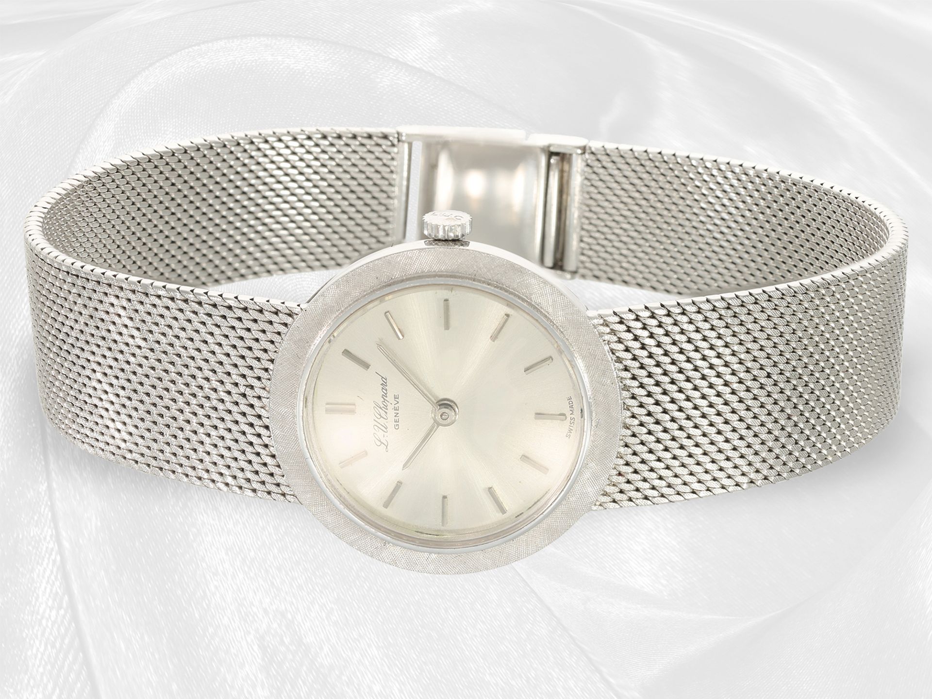 Armbanduhr: feine, weißgoldene vintage Damenuhr von Chopard, Handaufzug, 18K Weißgold - Bild 5 aus 5