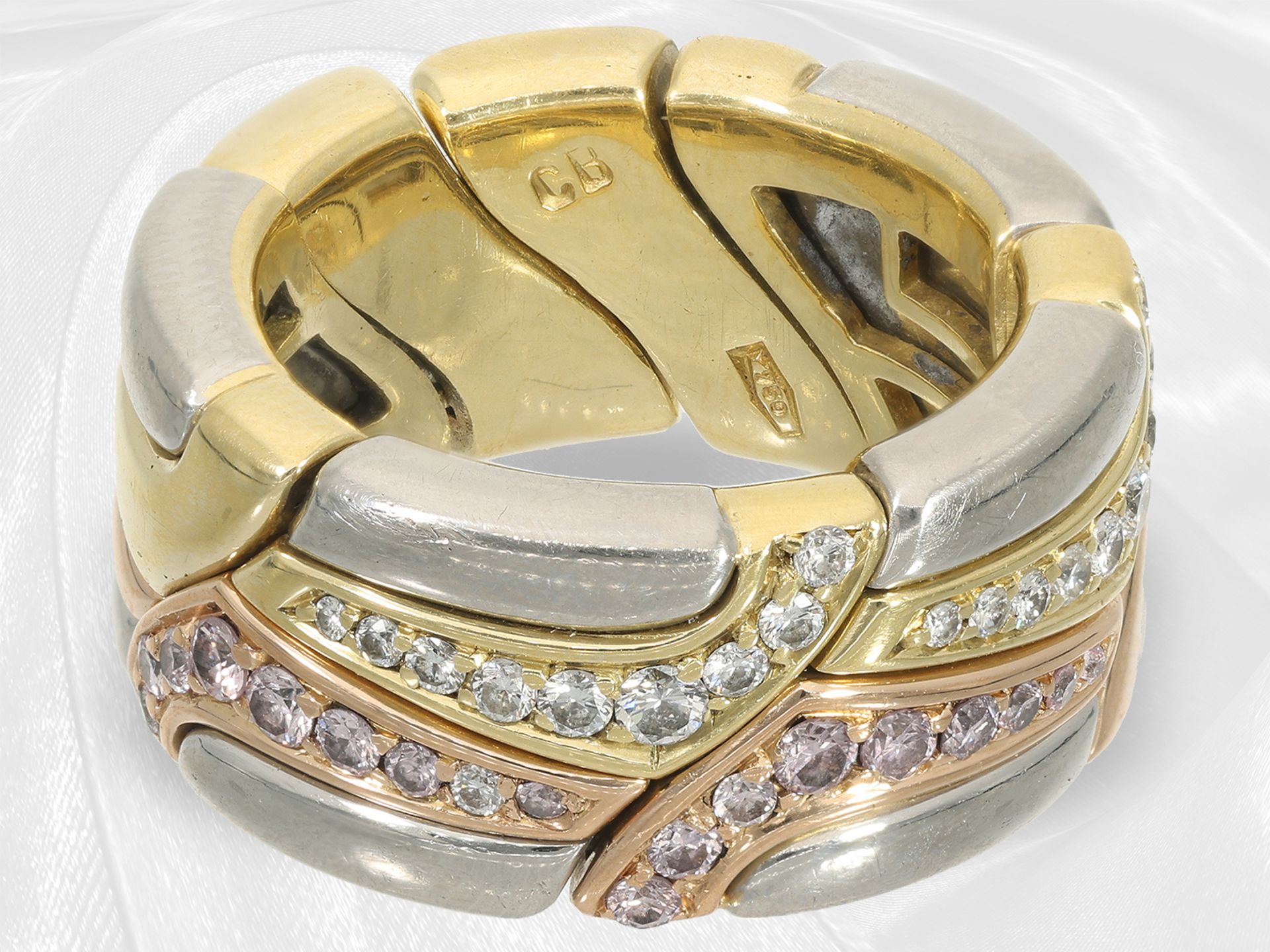 Highly refined designer goldsmith's work by Bucherer, ladies' ring model "Swan River", pink and whit - Image 2 of 3
