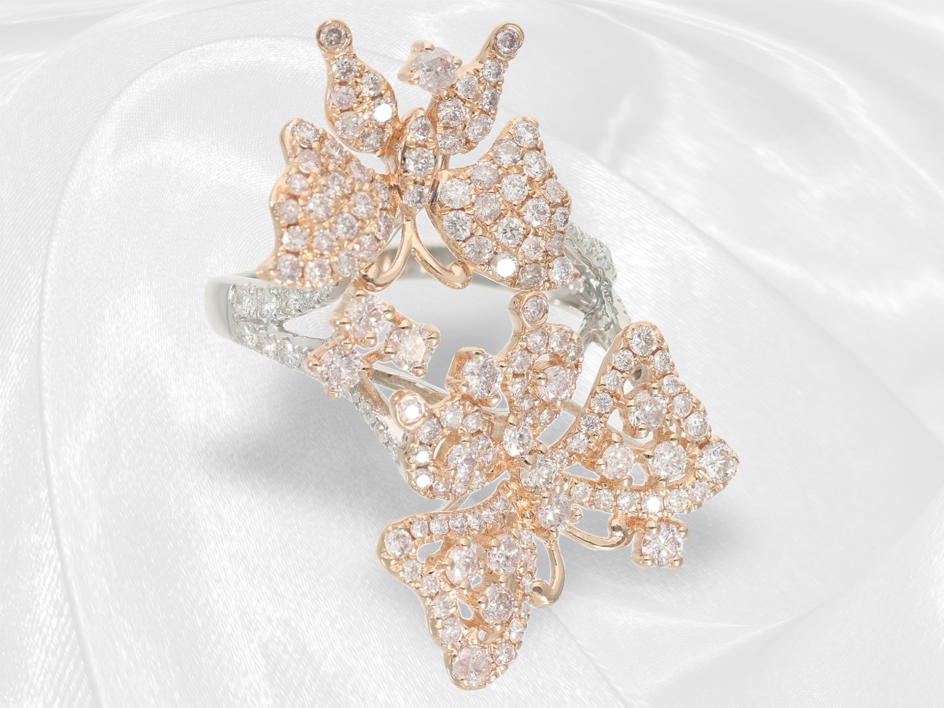 Ring: modern, unworn goldsmith's ring with pink brilliant-cut diamonds "Butterflies" - Image 4 of 5