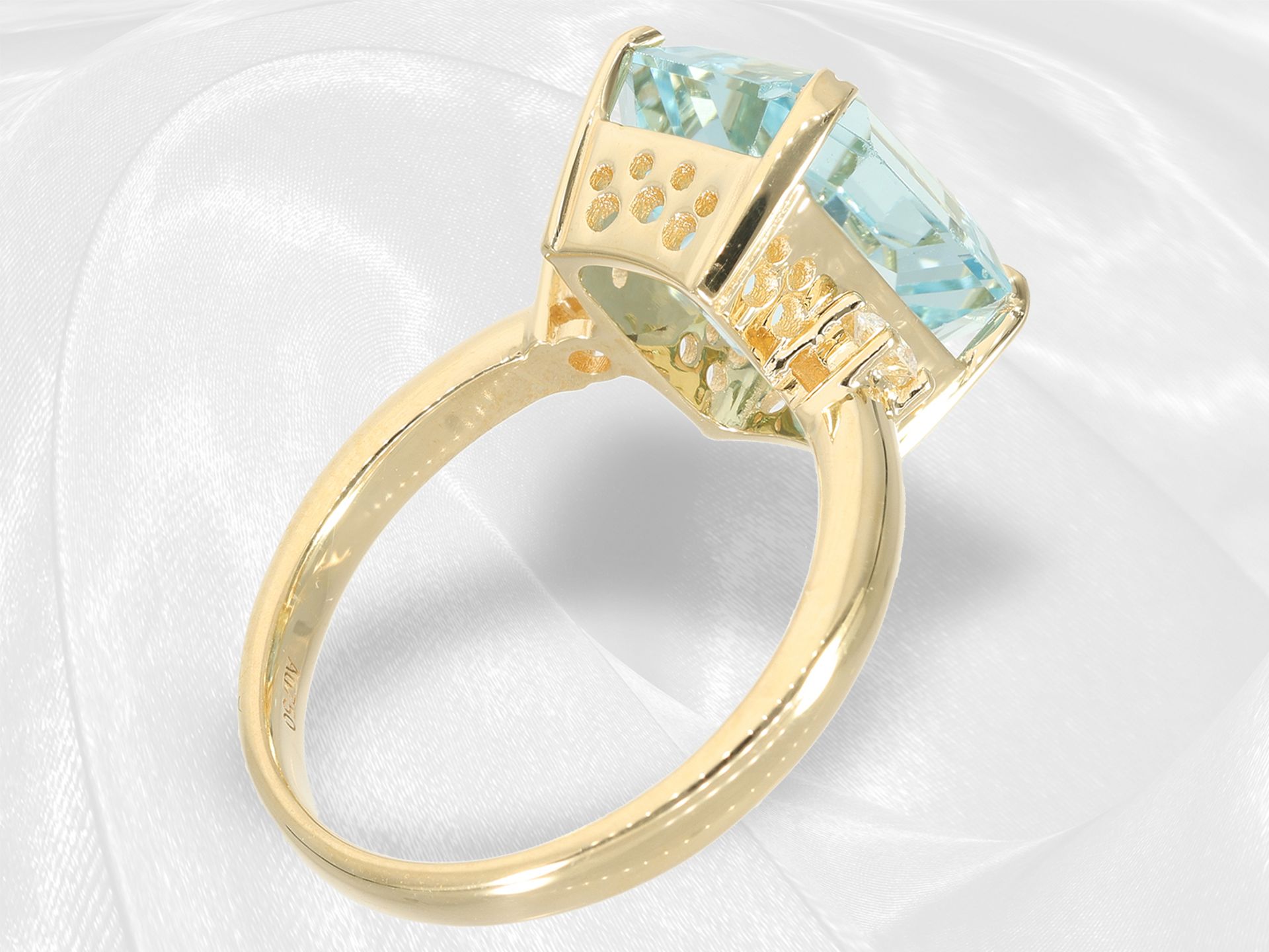 Aquamarine/brilliant-cut diamond goldsmith ring, 18K yellow gold - Image 5 of 5
