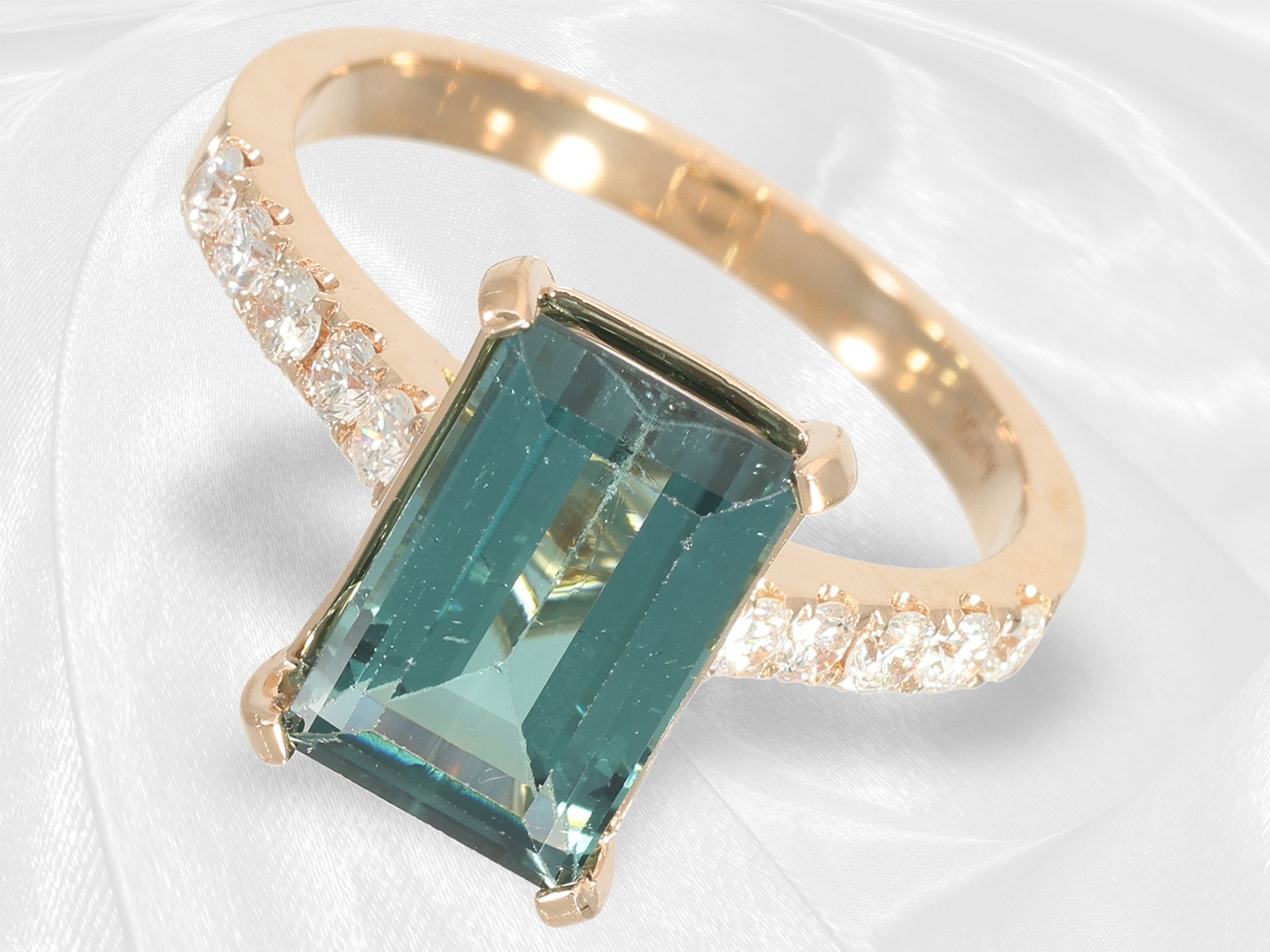 Ring: beautiful goldsmith's ring with tourmaline and brilliant-cut diamonds, 18K gold - Image 10 of 10