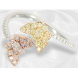 Ring: ausgefallener, neuwertiger Diamantring mit weißen, gelben und pinken Brillanten